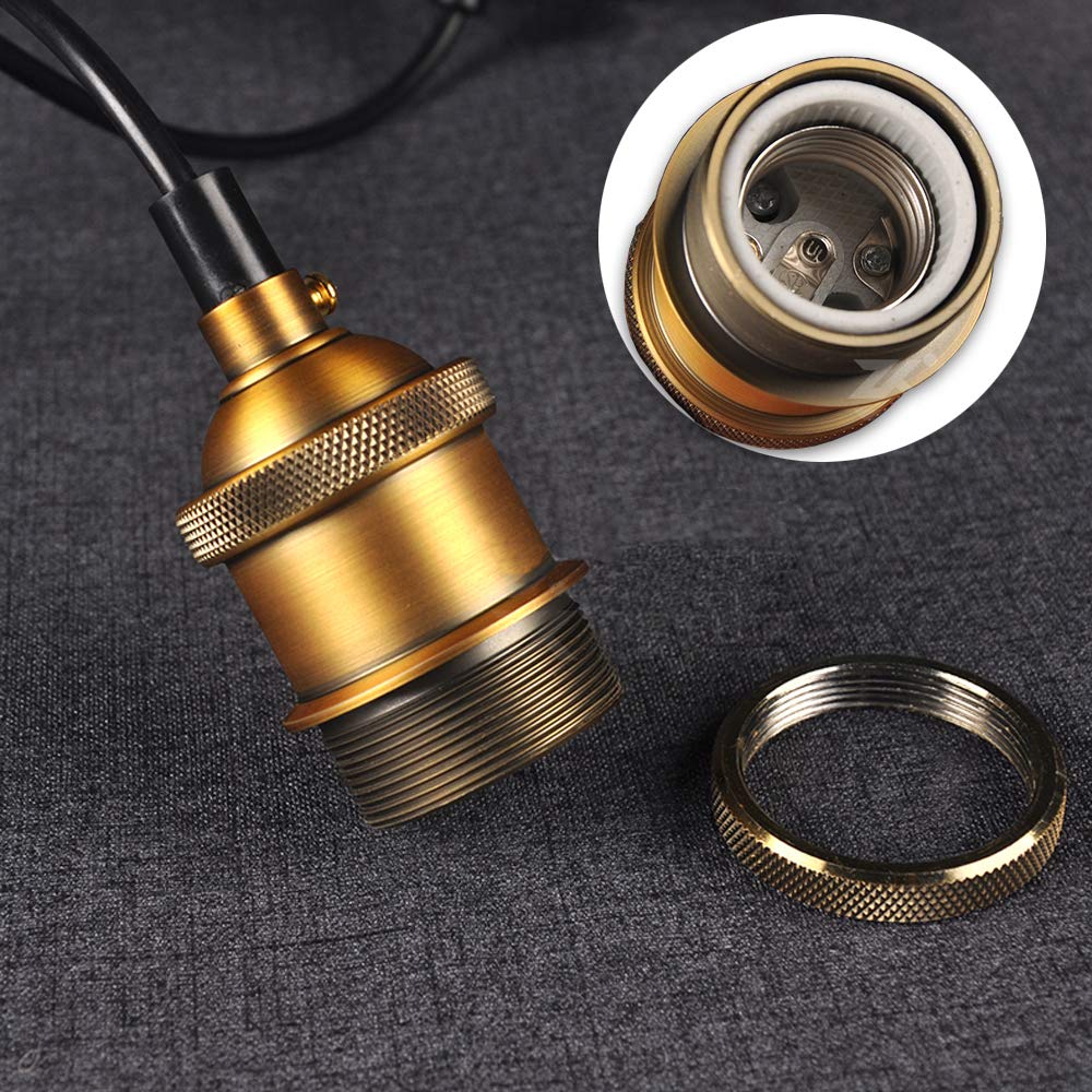 iDEGU 5 Stück Vintage Metall Pendelleuchten, Retro Edison Hängelampe E27 Lampenfassung Deckenfassung Lampe Sockel Fassung DIY Lampe Zubehör (5er, Messing)