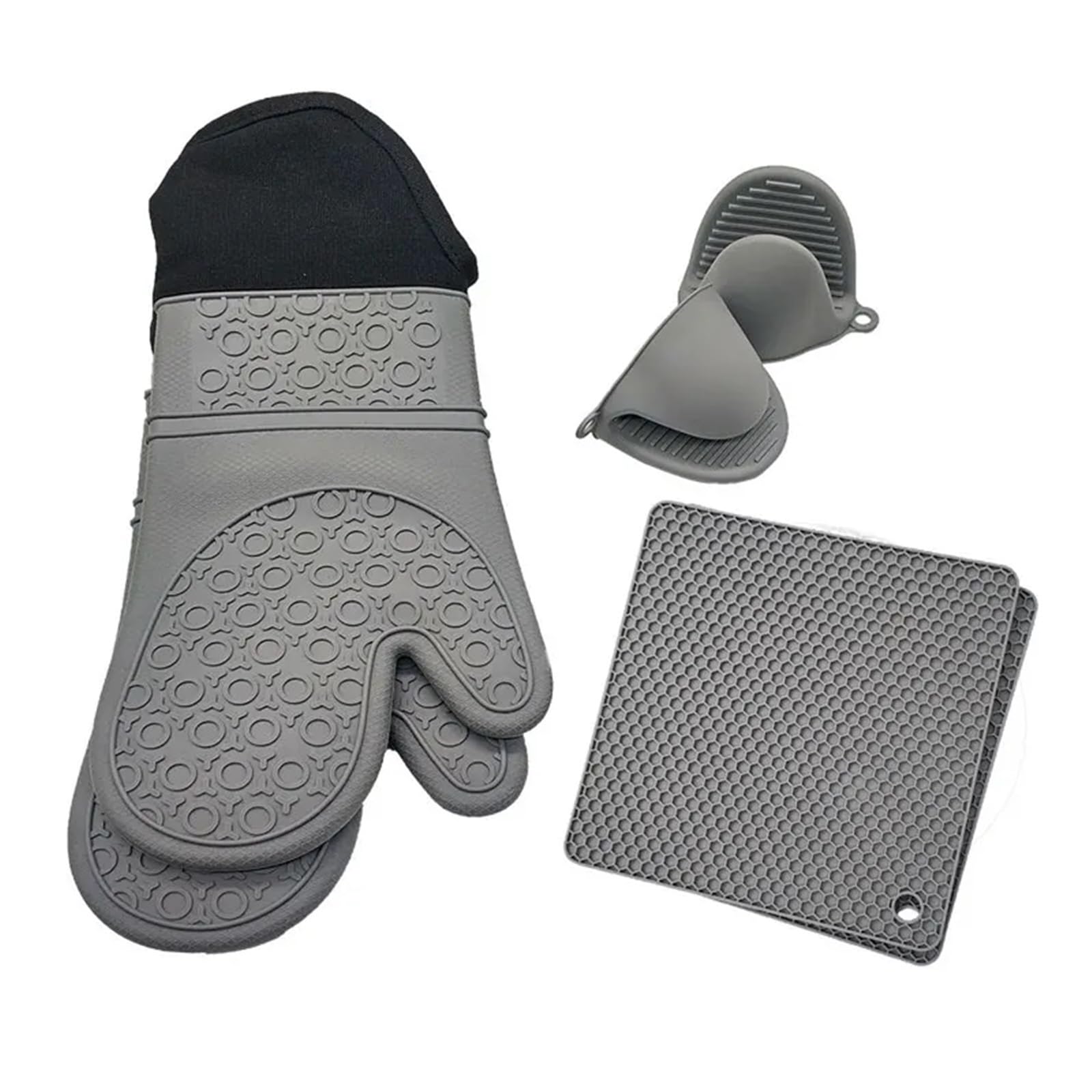 Set de guantes de horno de silicona, guantes de cocina resistentes al calor | Silicona, algodón y lona, forro suave de algodón, flexibles, para horno microondas horneado