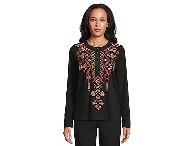 Johnny Was Mixed Media Henley T-shirt Women
