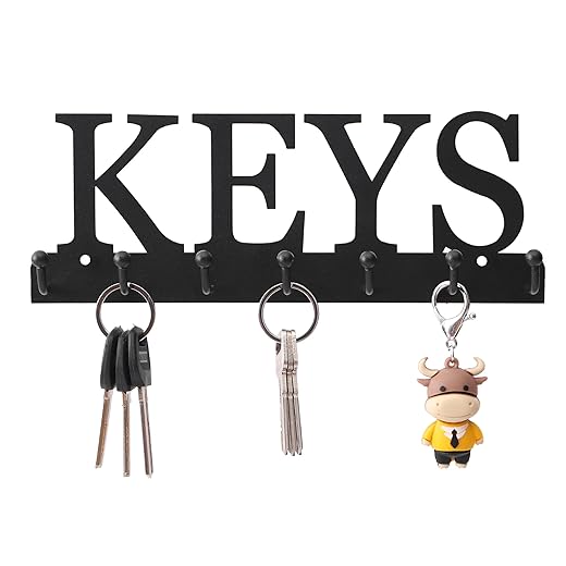 Lixgifts Key Holder Wall Mounted Key Hooks for Wall Decorative with 7 Hooks Black Metal Key Organizer Rack Hanger for Entryway, Front Door, Hallway, Office 10X3.7 inches