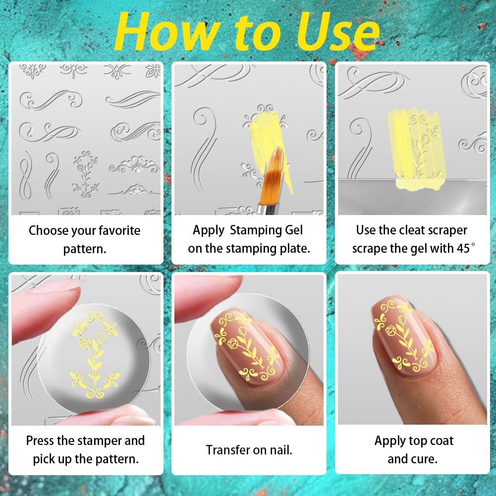 beinkmake 3Pcs Tulip Nail Stamping Plate Set Floral Irregular Geometric Frames Steel Nail Stamp Templates Clear Silicone Nails Stamping with Stamper Scraper for Manicure Printing - Image 4