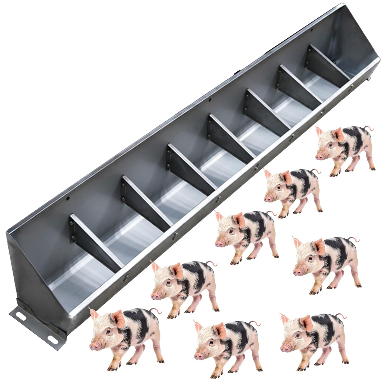 AMUFJJ Stainless Steel Pig Feed Trough, Waterproof Livestock Feeder Bowls for Indoor/Outdoor Pig Farms, Heavy-Duty Cattle Goats Horses Feeding Troughs(150cm/4.9ft 8 bit)