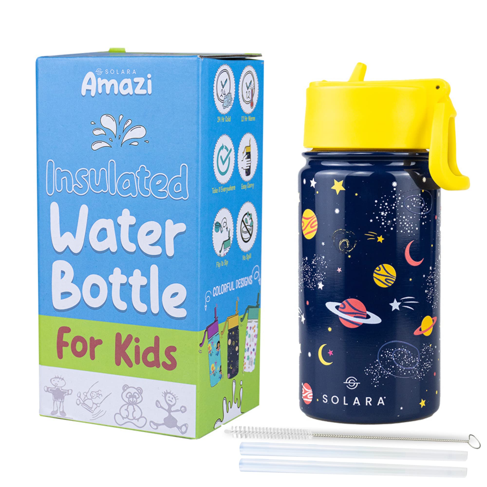 SOLARA Water Bottle for Kids 450ml, Kids Water Bottle, Sipper Bottle for Kids, Thermosteel Kids Bottle, Stainless Steel Water Bottle for Kids, Straw Bottle for Kids, Galaxy