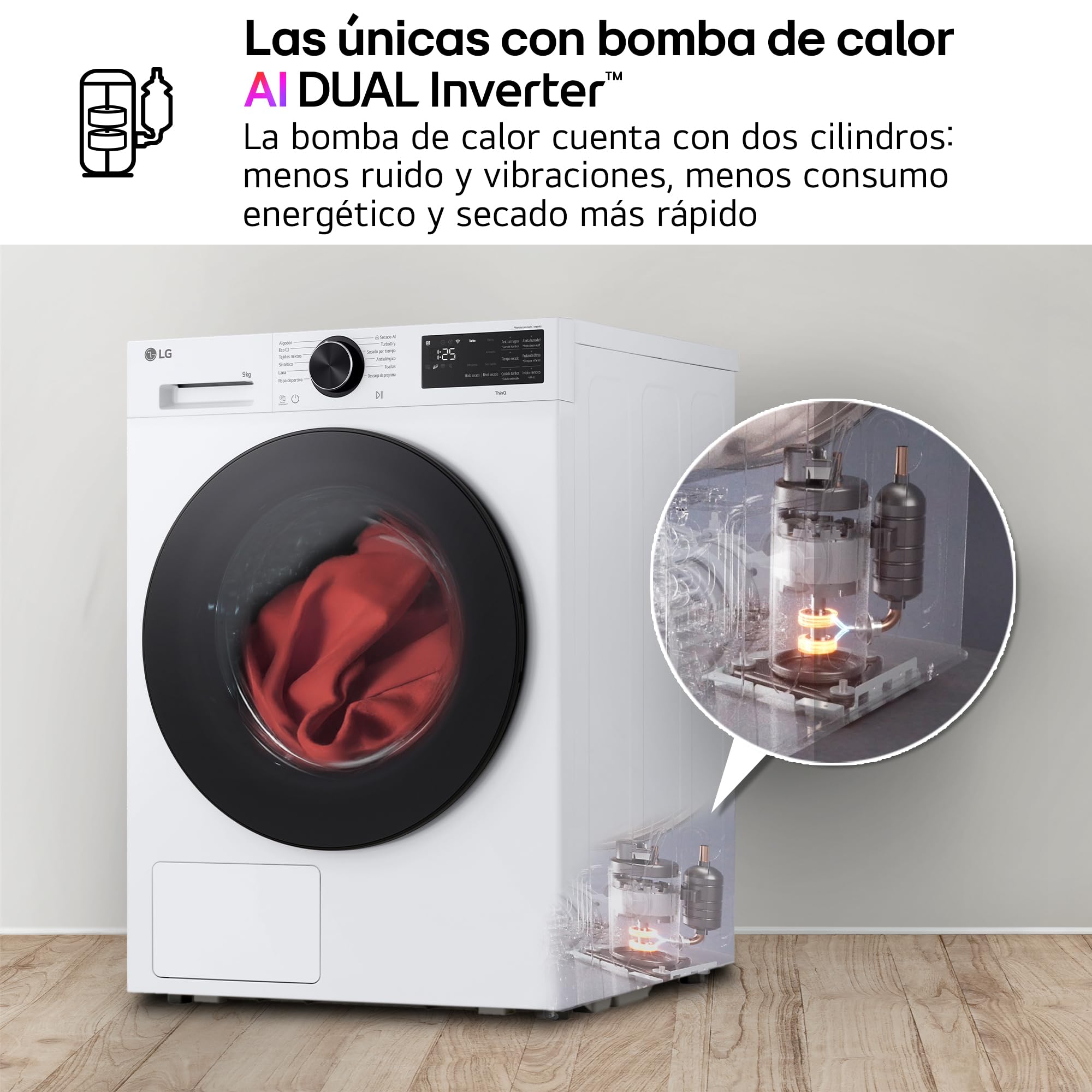 LG RHX5010TLB - Secadora con IA, Bomba Calor Dual Inverter, Blanca, 10kg