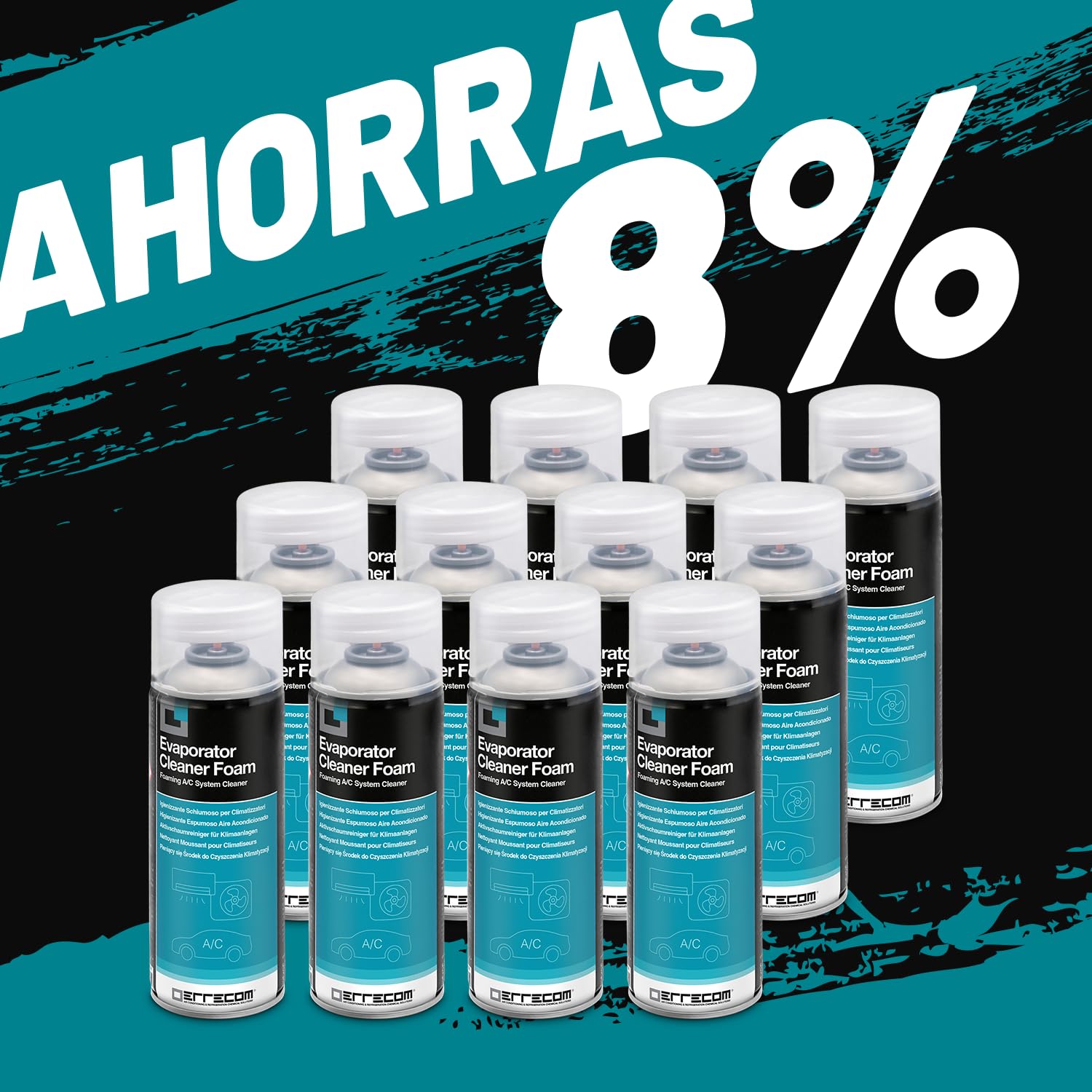 Errecom Evaporator Cleaner Foam, Limpiador Espumoso para Aire Acondicionado, 12 x 400mL