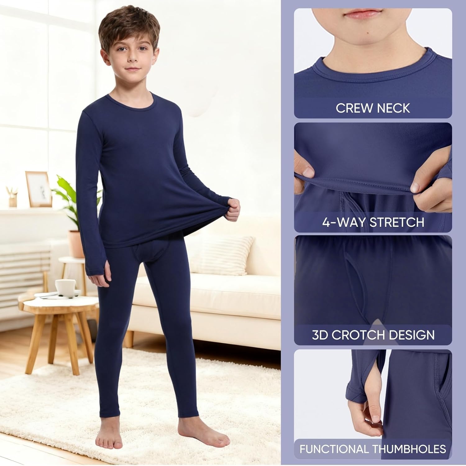 Thermal Underwear for Kids，Boys Fleece Lined Base Layer Long Johns Thermals Top and Bottom Set for Winter Skiing - Image 2
