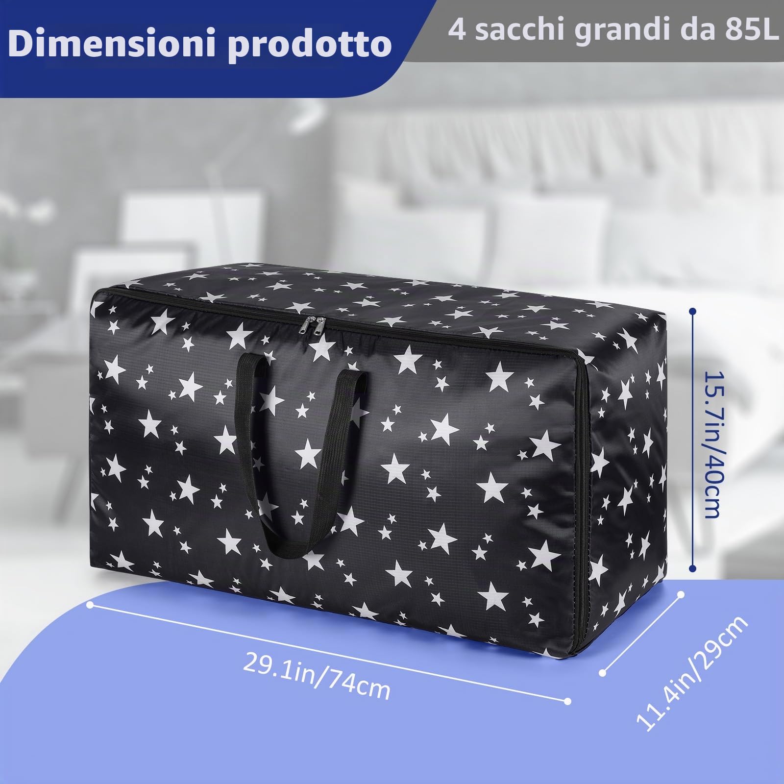 iespell Confezione da 4 Scatole Portaoggetti Extra Large con Coperchi, Scatole Portaoggetti Resistenti per Traslochi Casa Grandi e Forti, Sacchetti Impermeabili per Vestiti con Cerniere, Sacchetti