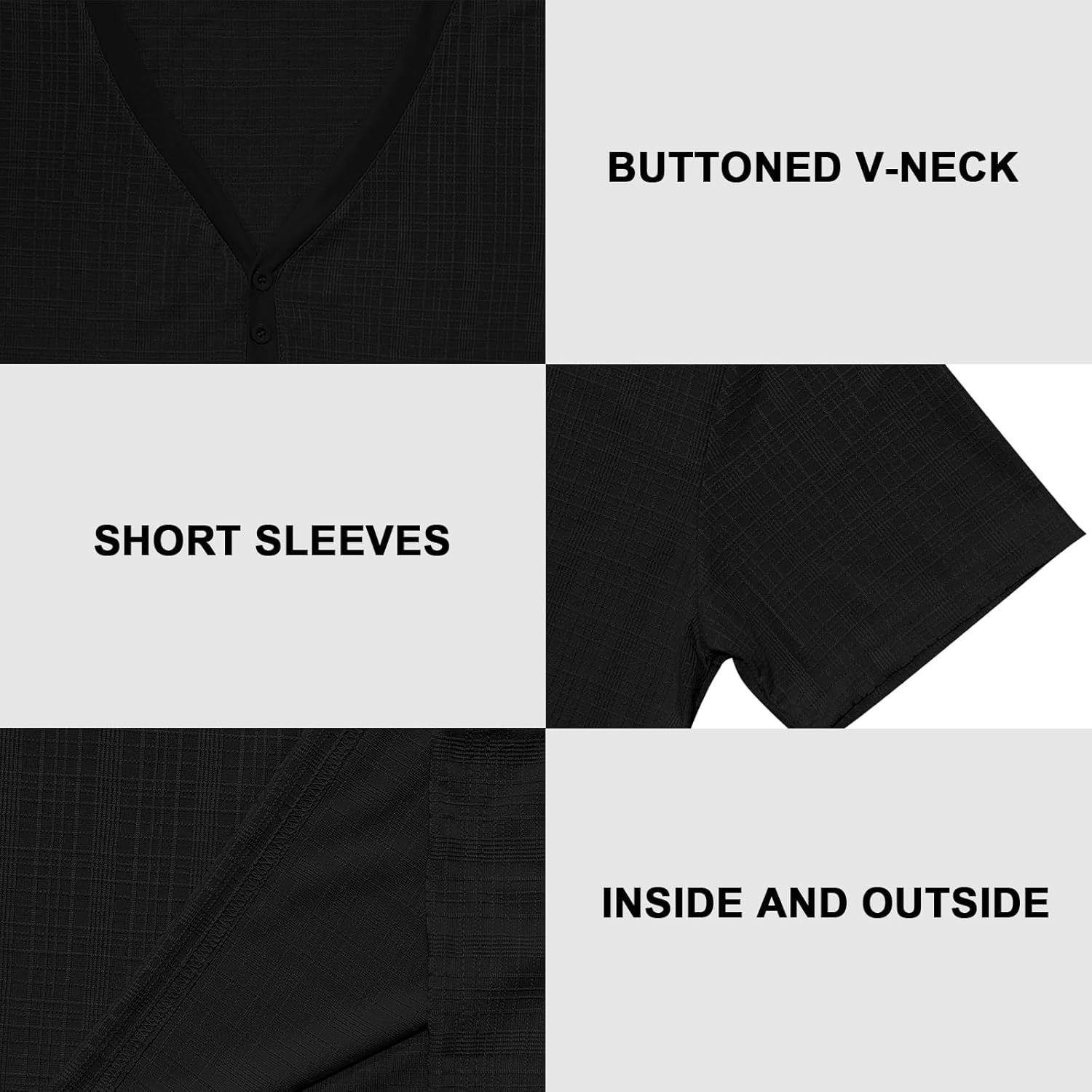 Mens Casual Deep V-Neck T-Shirts Henley Shirt Dry Fit Short Sleeve Mens Casual Waffle Textural Summer T-Shirt - Image 6