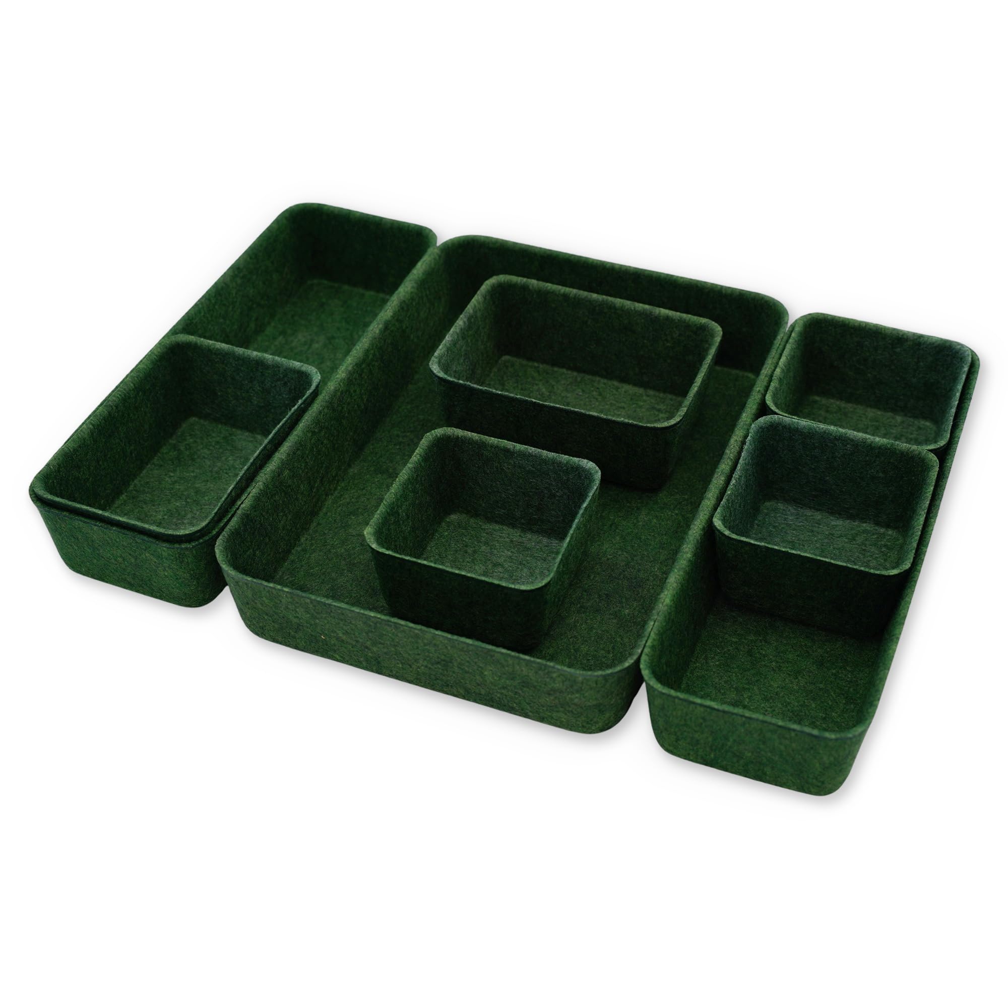 Welaxy Desk drawer organizer bins shallow trays felt storage desktop box for jewelry watches office supplies makeup small key holder minimalism 8-piece (Forest Green)