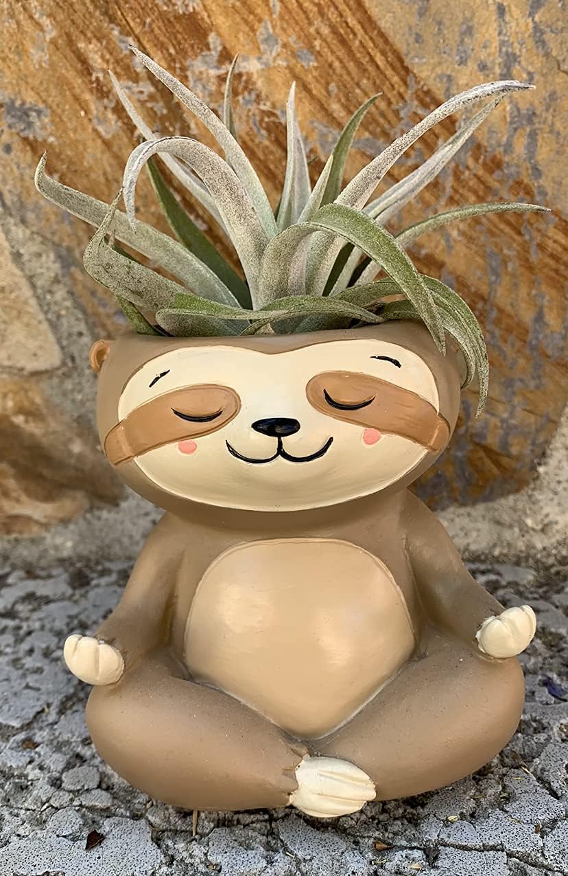 Meditating Animal Sloth Planters with Drainage Hole 4.1 x 3.5 x 3 Inch Indoor Outdoor Flower Pot for Small Plants Succulents, Herbs, Cactus, Houseplants Stand Garden Home Office Decor