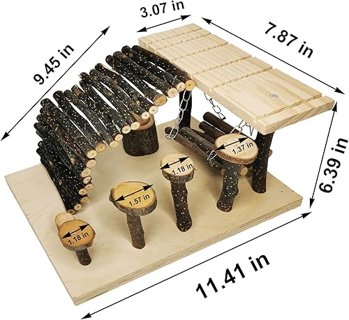 Miniatura 5 de Kathson Juego de juguetes de actividades de madera para hámsteres - Escalera de escalada, rampa, puente, cuenco, columpio, plataforma de soporte