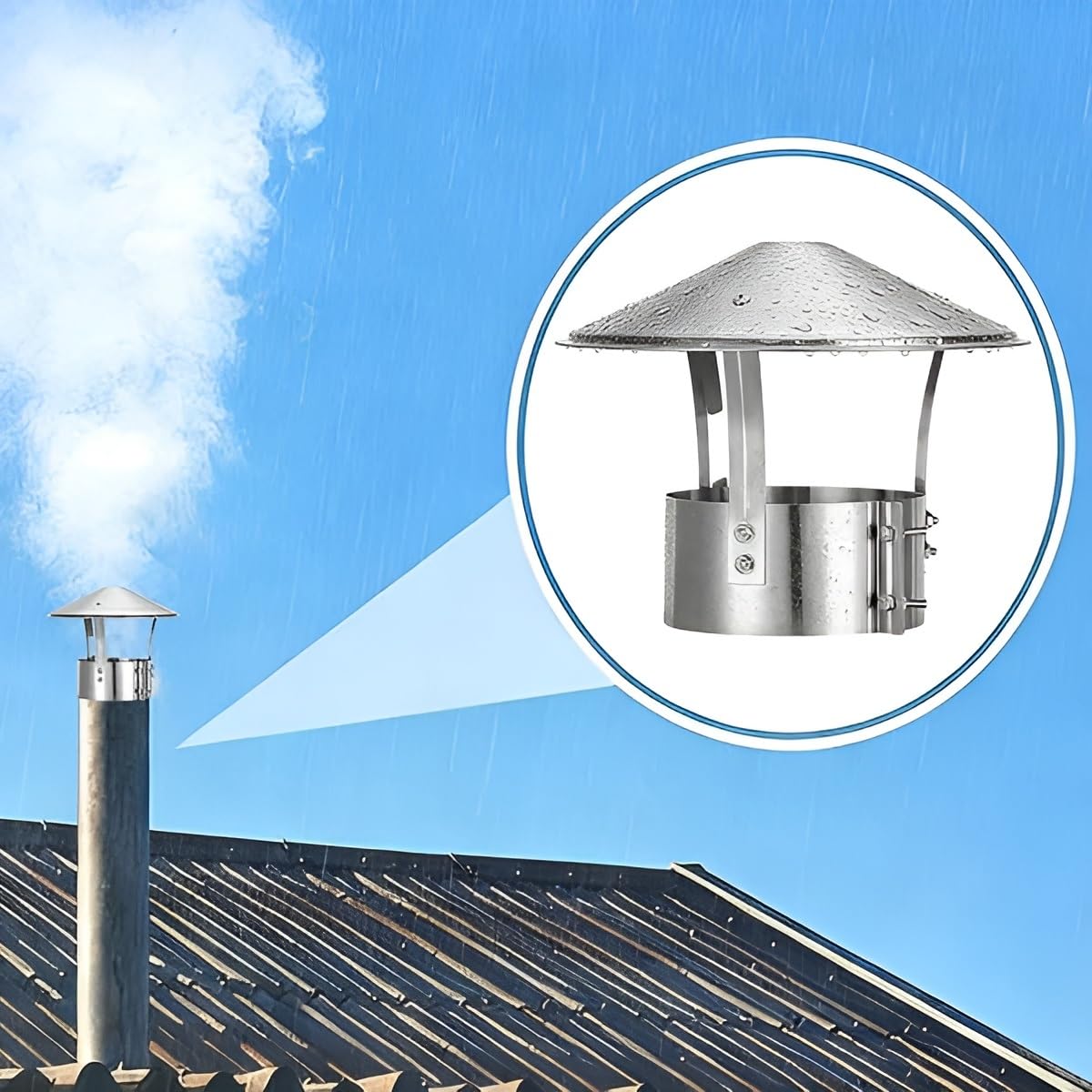 Tapa para Chimenea de Acero Inoxidable 304, Cubierta para Conducto de Chimenea Sombrero de Chimenea para Tubo de Estufa, Campana de Escape de Techo(210 mm/8.3 in)