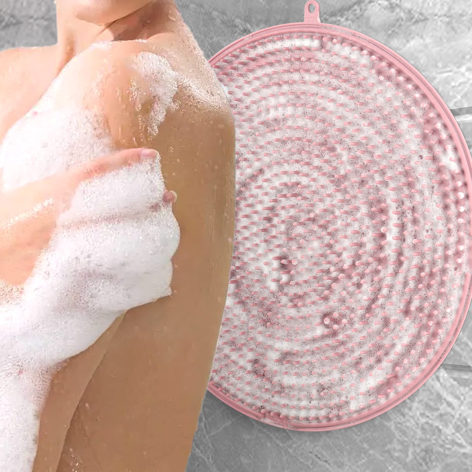 Linkidea Depurador de silicona manos libres de espalda plana, arandela de cepillo para el cuerpo trasero, accesorios de baño de ducha para hombres y mujeres (LI5196)