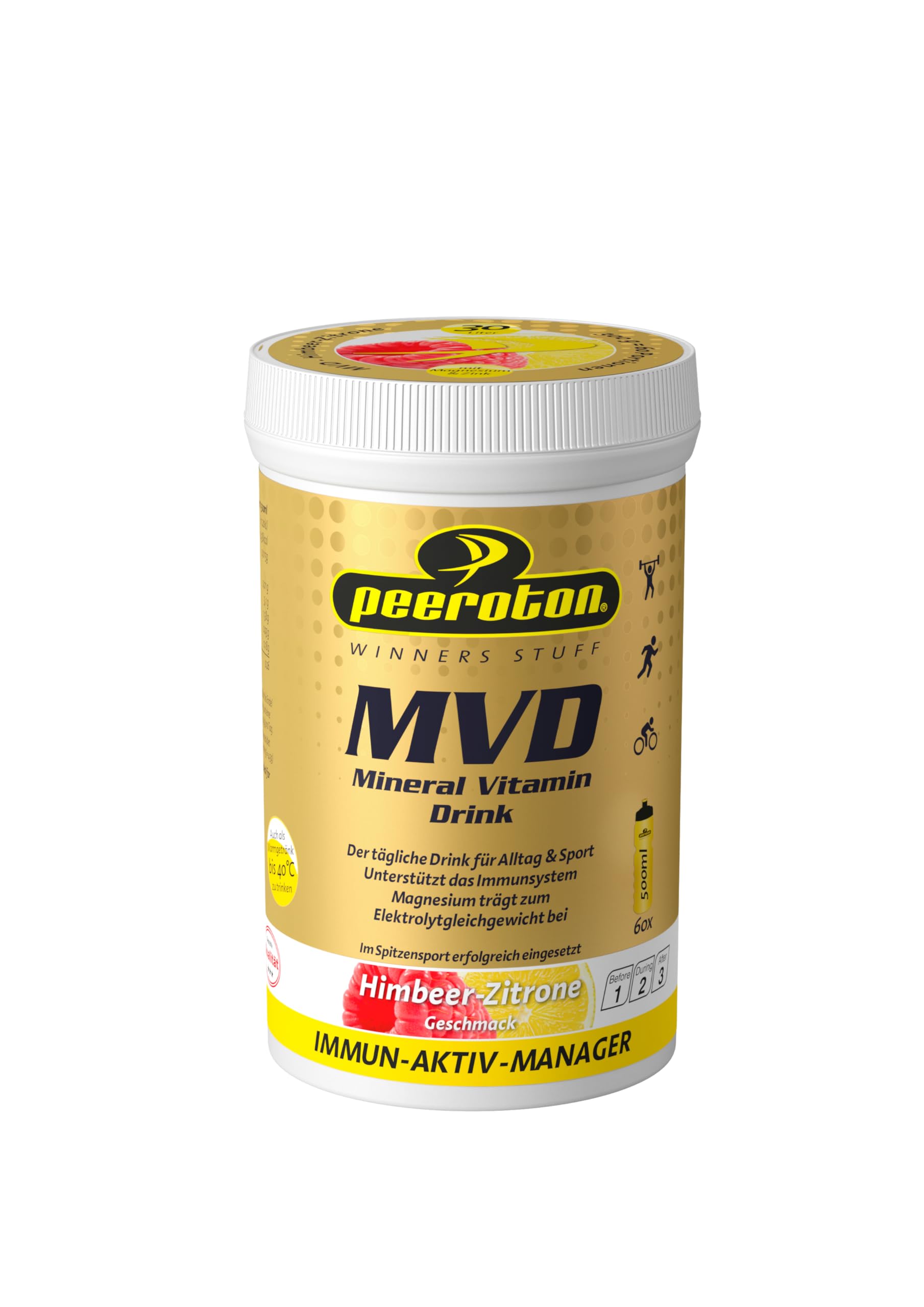 Peeroton MVD Mineral Vitamin Drink - Himbeer-Zitrone, Elektrolyt Pulver mit den 5 wesentlichen Elektrolyten plus Zink, Magnesium und Vitamin C - regelmäßig einnehmen und das Immunsystem stärken, 300g