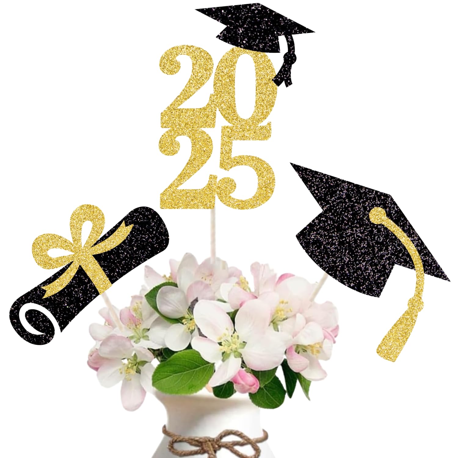 ALISSAR 18-Pack Double Sided 2025 Graduation Party Centerpiece Sticks-Graduation Decorations Class of 2025 (gold)