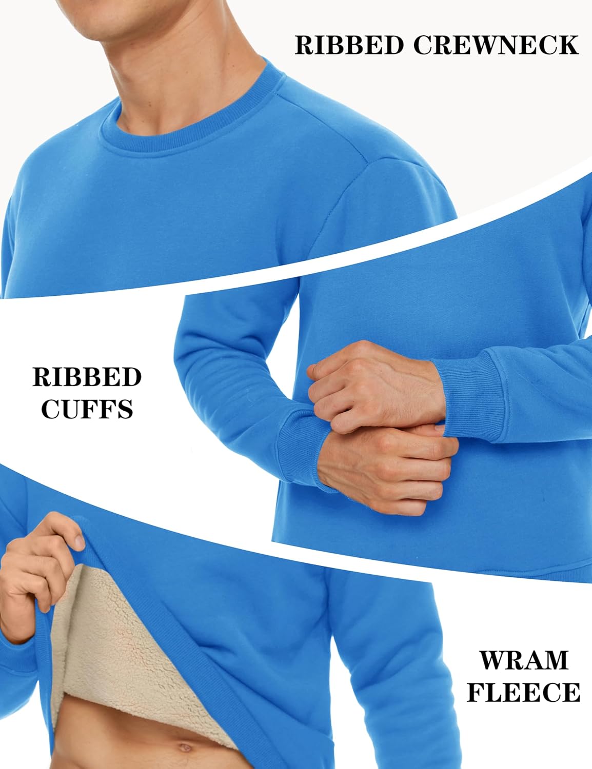 TACVASEN Men's Crewneck Sweatshirt Warm Sherpa Lined Thermal Sweatshirts Heavyweight Long Sleeve Winter Fleece Pullover Shirt - Image 2