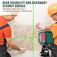 Vista 5 de Nivel láser 360 autonivelante, herramienta niveladora láser de 50 pies, nivel láser de línea cruzada verde para colgar imágenes, azulejos