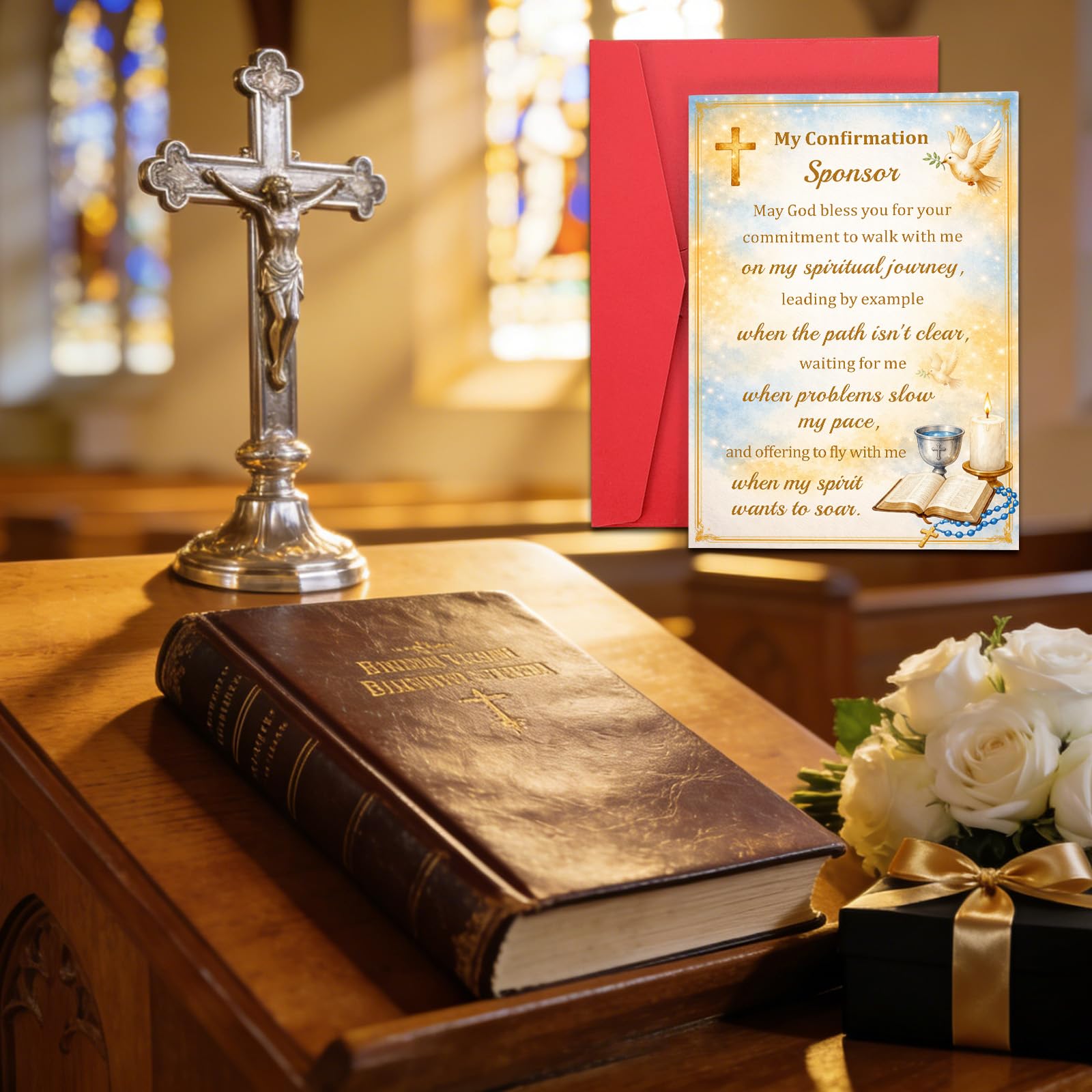Perleddom Confirmation Sponsor Card - Confirmation Sponsor Gifts for Women Men Sponsors Appreciation Gifts for Him Thank You Card for Godfather Godmother Catholic Christian Cards Gift for Women Men