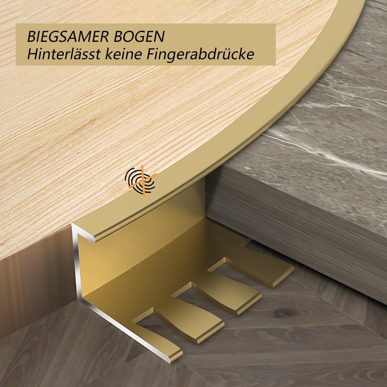 Protección De Bordes para Suelos Tiras De Moldura Flexibles En Forma De C Perfil De Junta 90 Cm* 3 Piezas para Un Acabado Sin Costuras En Baldosas(Gold,H:12.5MM)