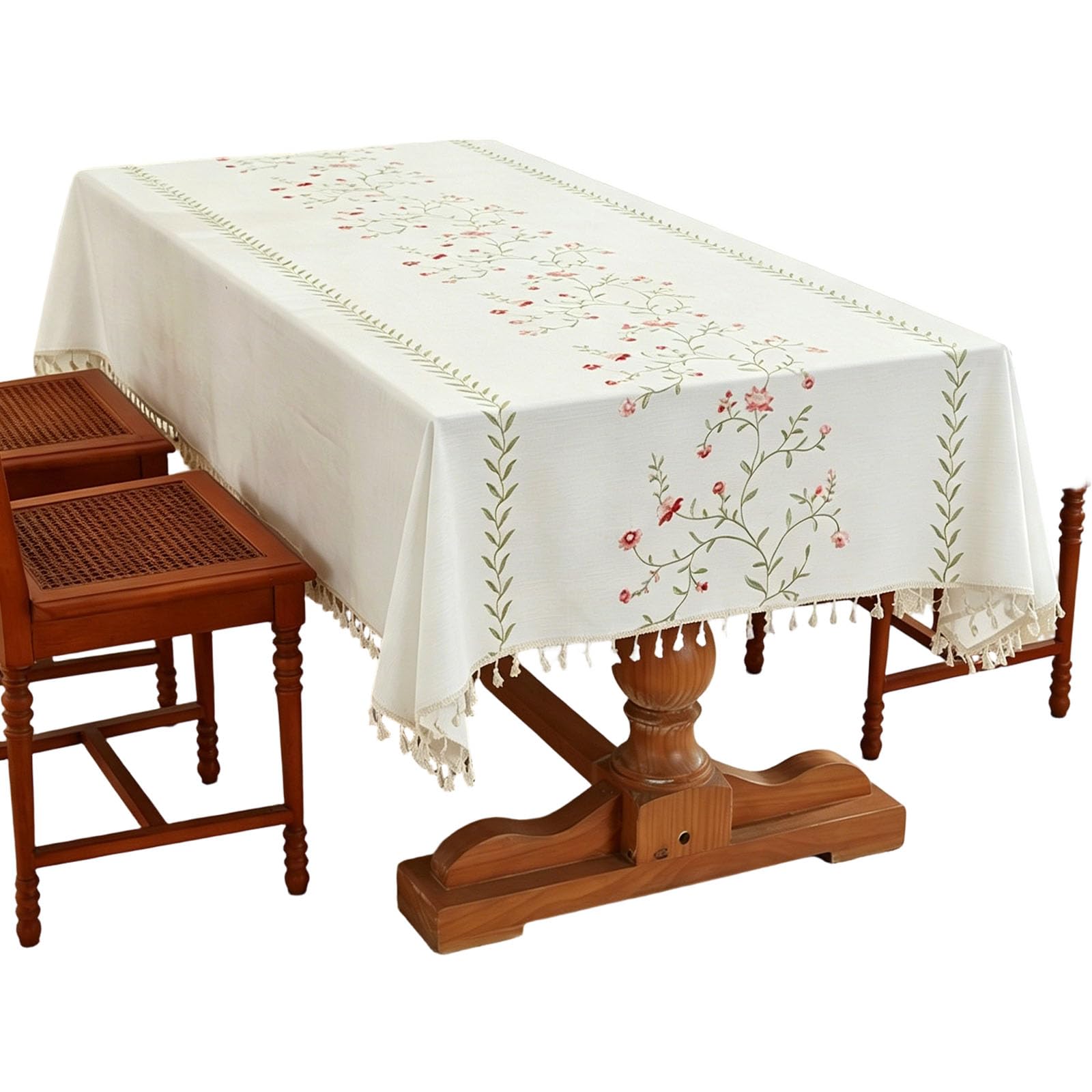 Jazuaiao Decorative Embroidered Tablecloth Nonslip Bottom for Tables Sturdy Polyester Fabric Dustproof Dining Table Cover