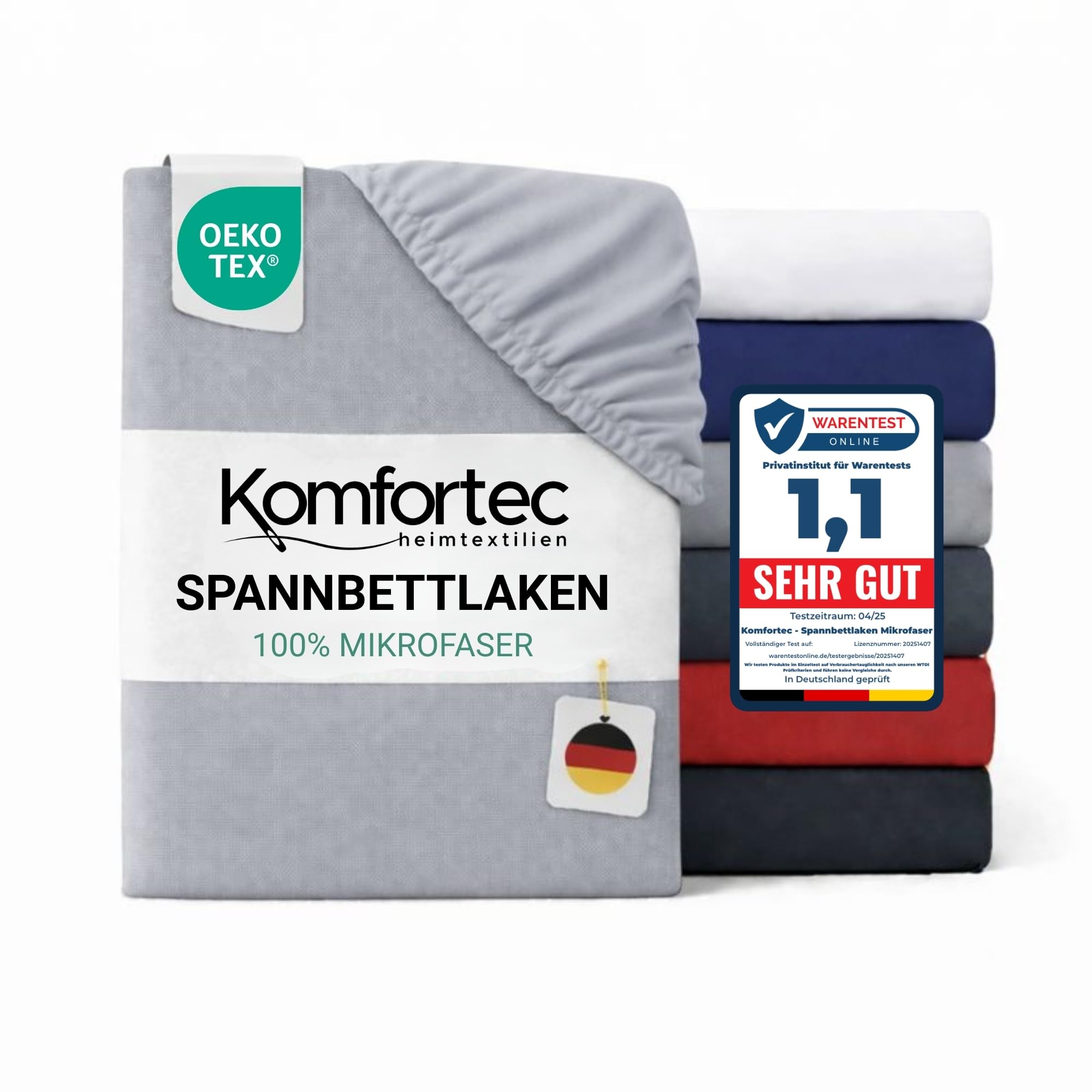 Komfortec Mikrofaser Spannbettlaken 160x200 cm – Weiches Spannbetttuch mit Rundumgummi – Fitted Sheet für Matratzen bis 30 cm – Grau – Oeko-Tex – Pflegeleicht & Hautfreundlich – 90g/m²