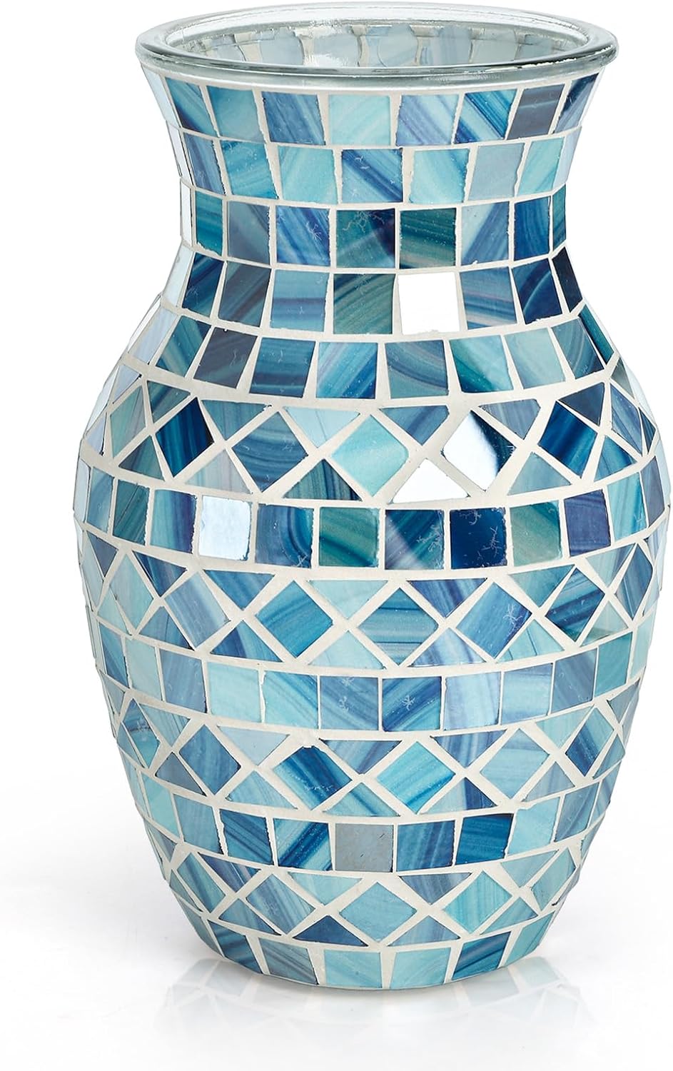 SOUJOY Handmade Blue Mosaic Glass Vase - Thickened Crystal Bud Vase for Wedding Centerpieces, Living Room & Kitchen Decor