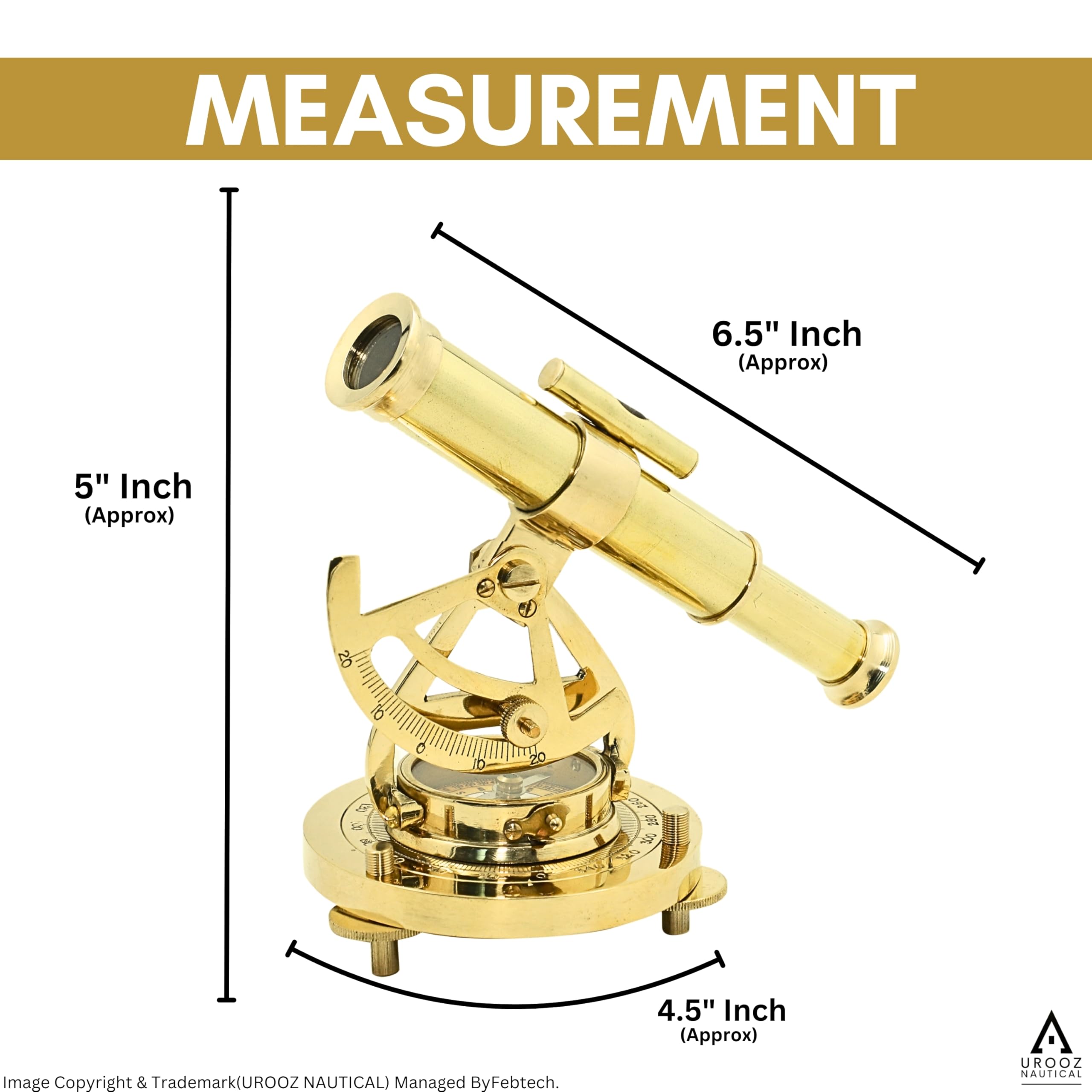 Maritime Poish Brass Alidade Compass & Telescope | Nautical Decorative Alidade Compass Rustic Vintage Home Decor Gifts