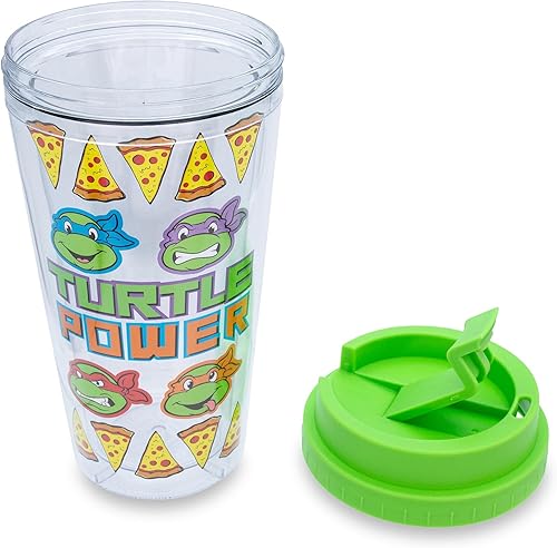 Miniatura 2 de Silver Buffalo Teenage Mutant Ninja Turtles Pizza Slices - Vaso de viaje de plástico con tapa abatible resistente a fugas  Capacidad para 16 onzas