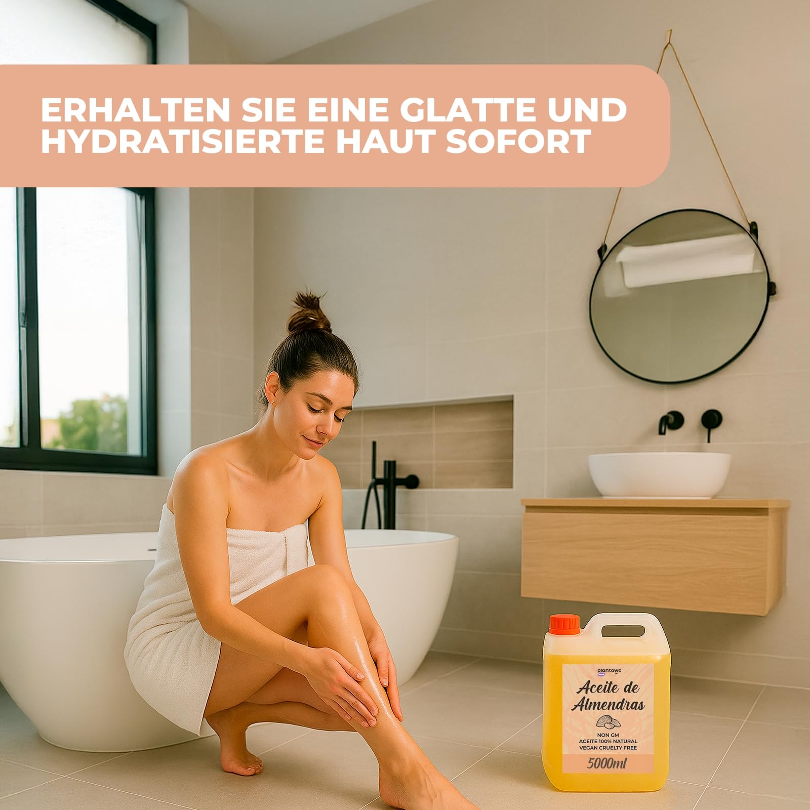 PLANTAWA Süßes Mandelöl 5L | Mandel-Körperöl | Feuchtigkeitsspendend für Haut und Haar | 100% Natürliches Mandelöl von Hoher Qualität und Vielseitigkeit