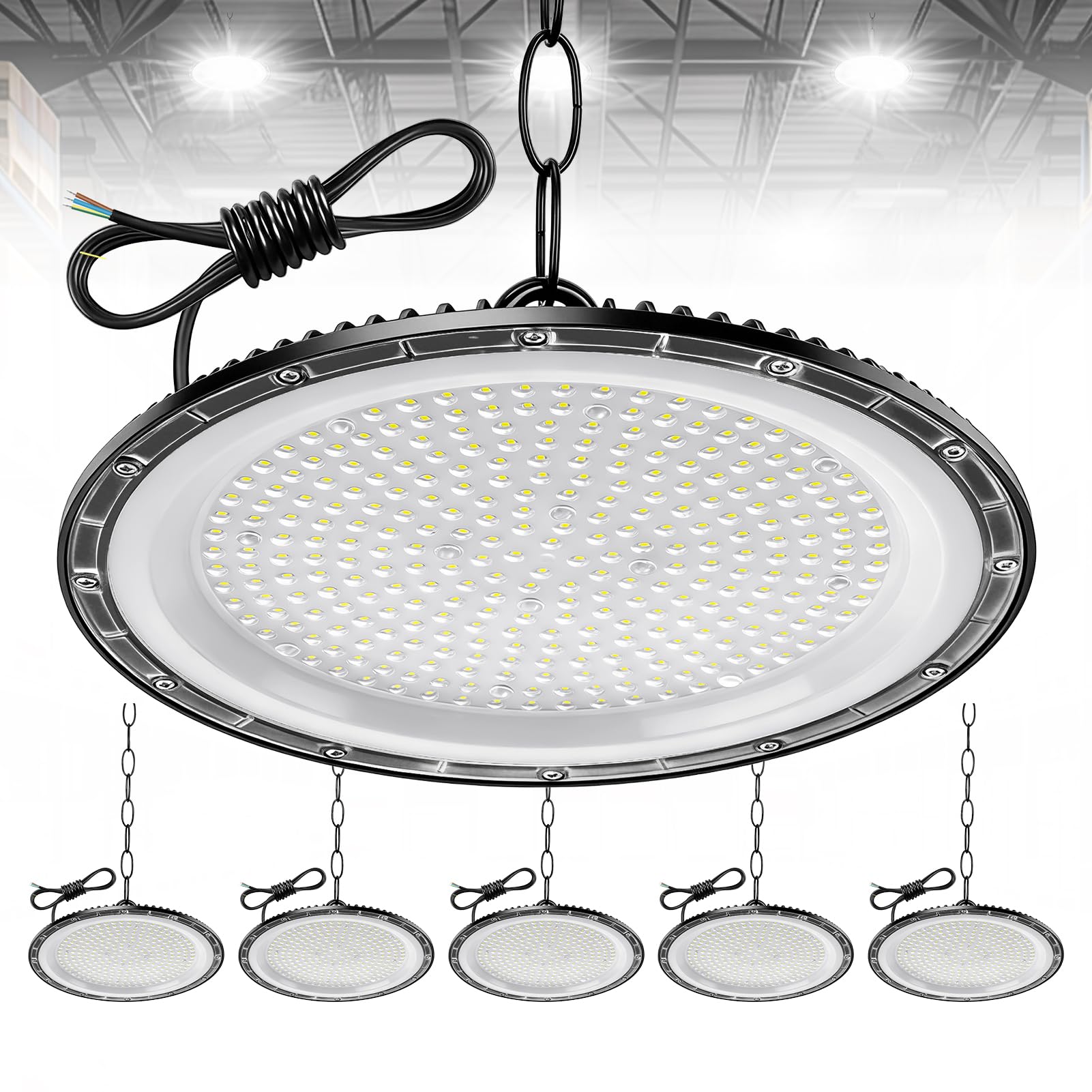 6 Pack 500W UFO LED High Bay Light 50000LM, Cold White 6500K Super Bright Workshop Lighting, IP65 Waterproof Industrial Lights, Commercial Bay Lighting for Workshop, Warehouse, Garage, Factory
