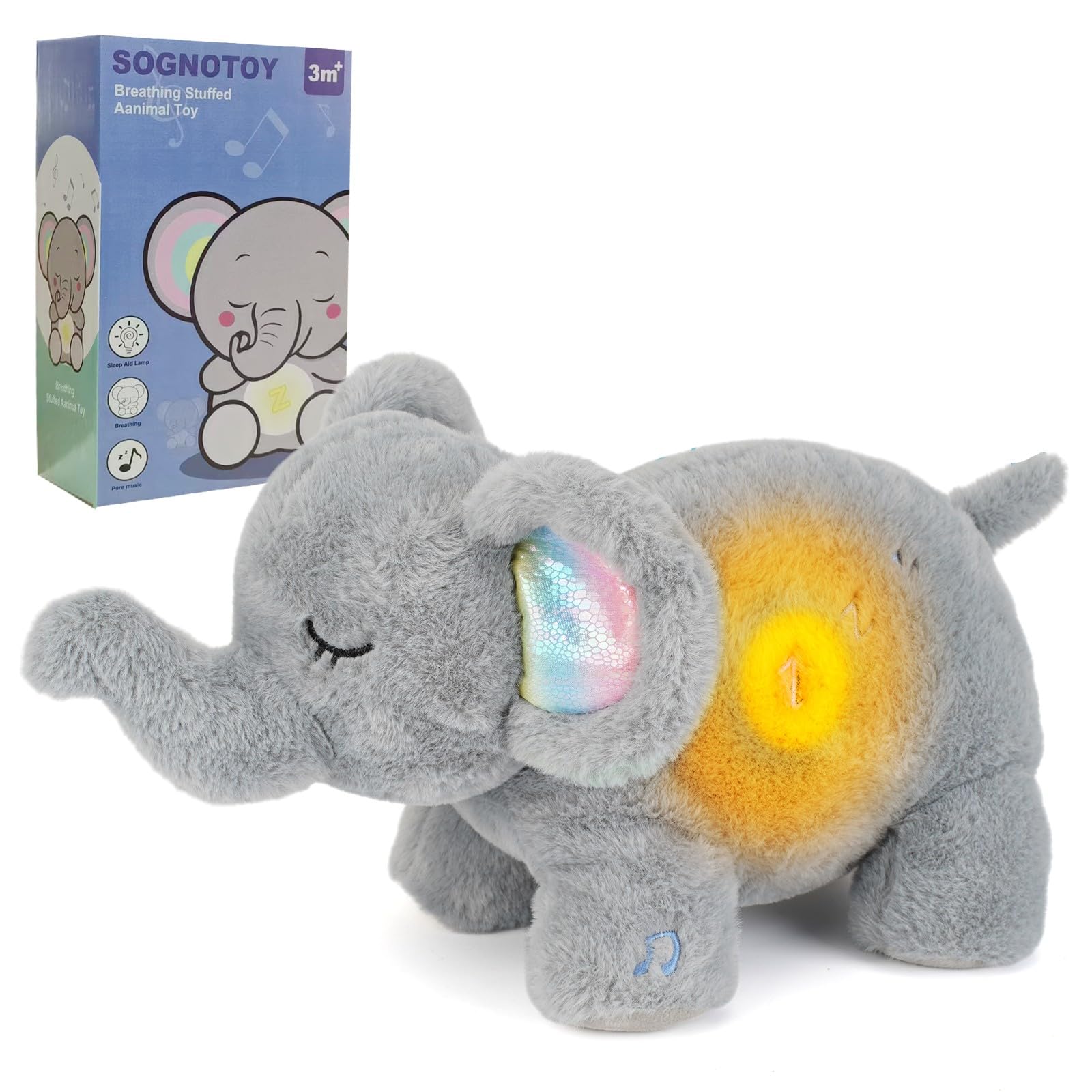 Peluche que Respira Elefantes Dormir Peluche Bebés Musical, Peluche Elefante que Respira para la Ansiedad - Peluche con Ruido Blanco para Bebés