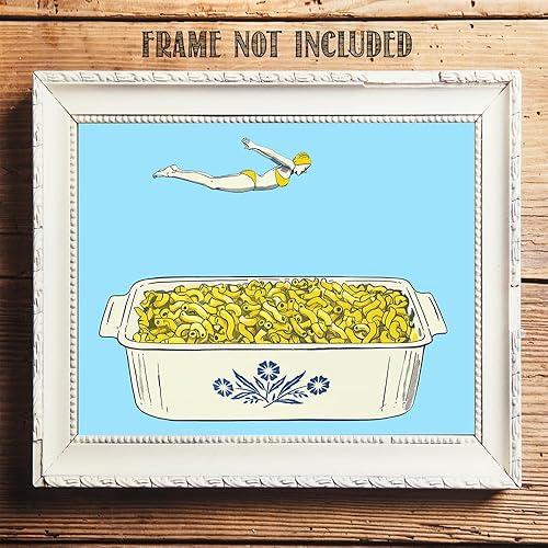 Miniatura 4 de The Macarrones and Cheese Dive Vintage Illustration of Diver-Girl Leaping into Mac and Cheese-Póster sin marco de 11 x 14 pulgadas para cocina en
