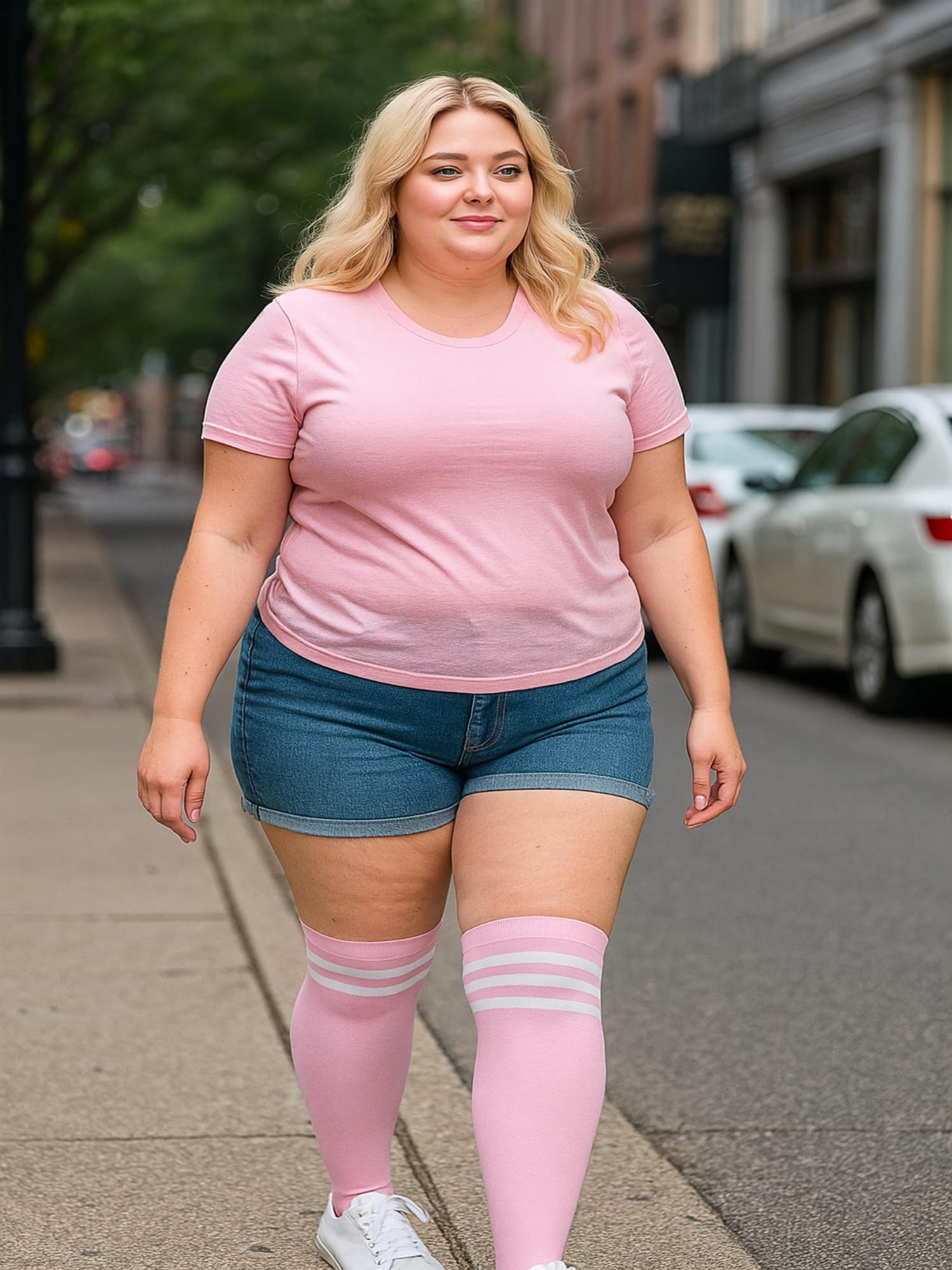 SATINIOR 3 Pairs Knee High Socks Thigh High Triple Stripe over the Knee Socks Long Opaque Thigh Stockings