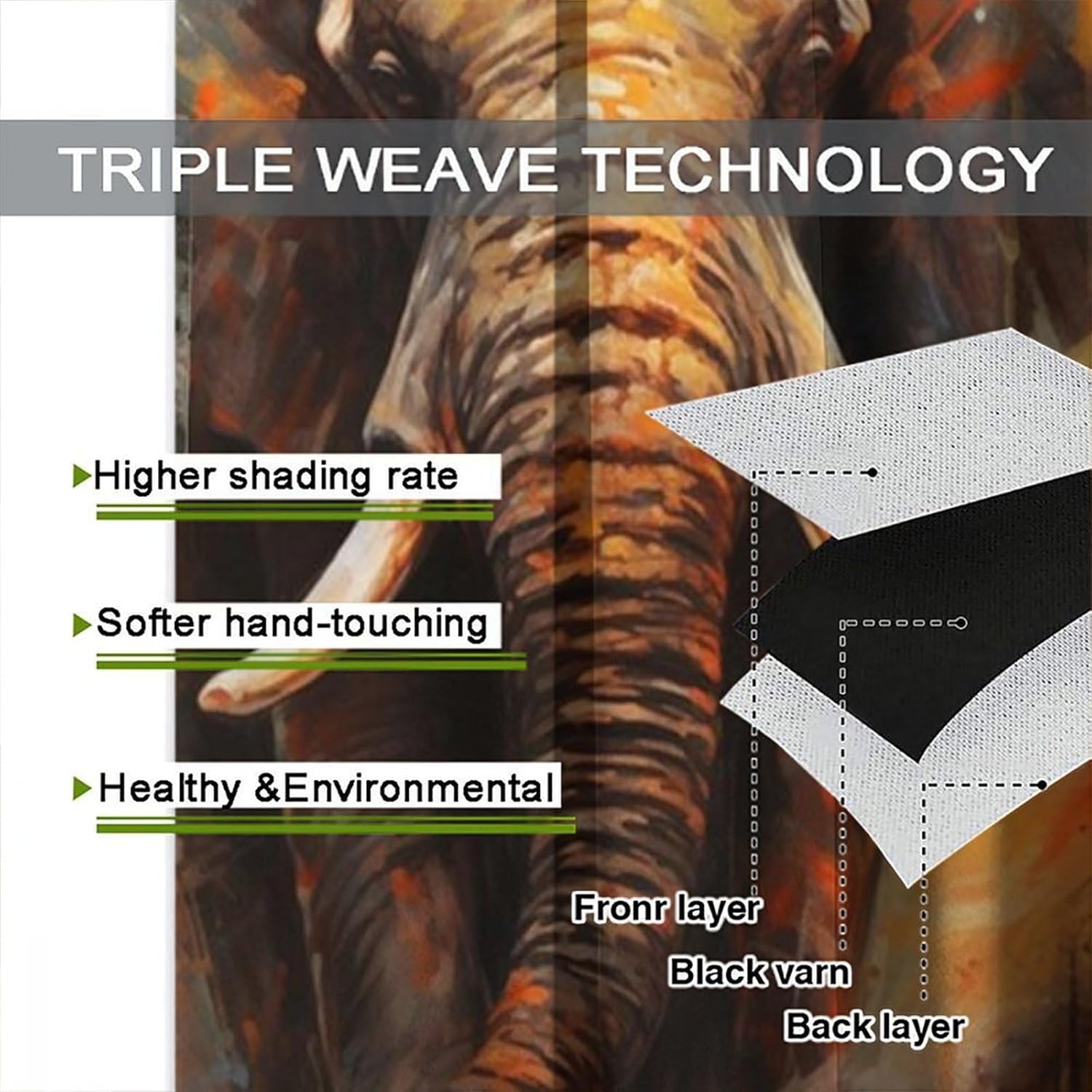 Elephant Verse Blackout Window Curtain Vintage African Animal Quotes Wildlife Oil Painting Art Printed for Home Kitchen Livingroom Coffee Room Window Curtain 2Panel 42" W X 54" L