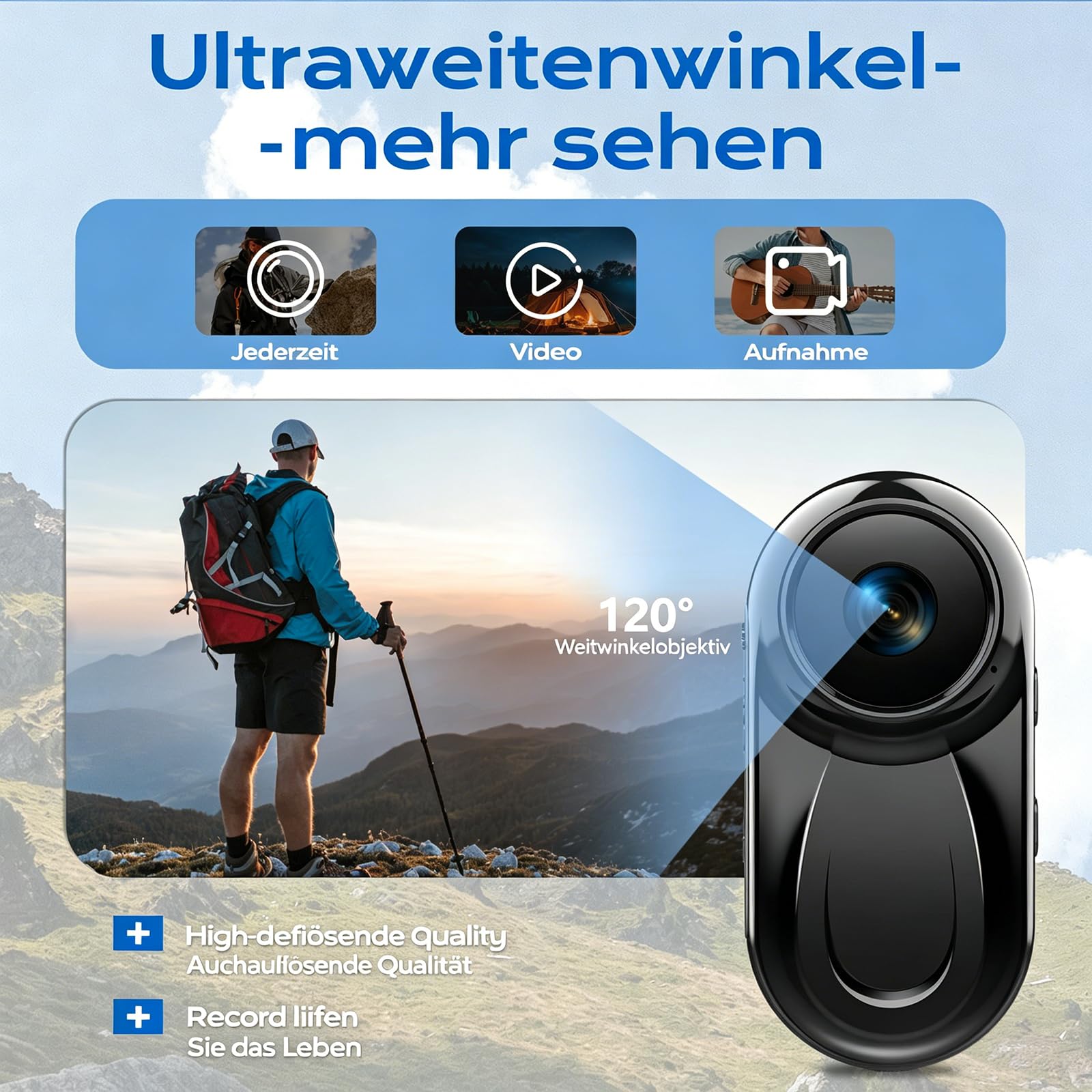 Mini Action Cam 1080P,Action Camera,Tragbare Kamera mit 360° Drehbarem Clip und Magnetclip,Mini K-Amera,Kleine Bodycam Körperkamera Überwachungskamera für Reisen, Outdoor (B)