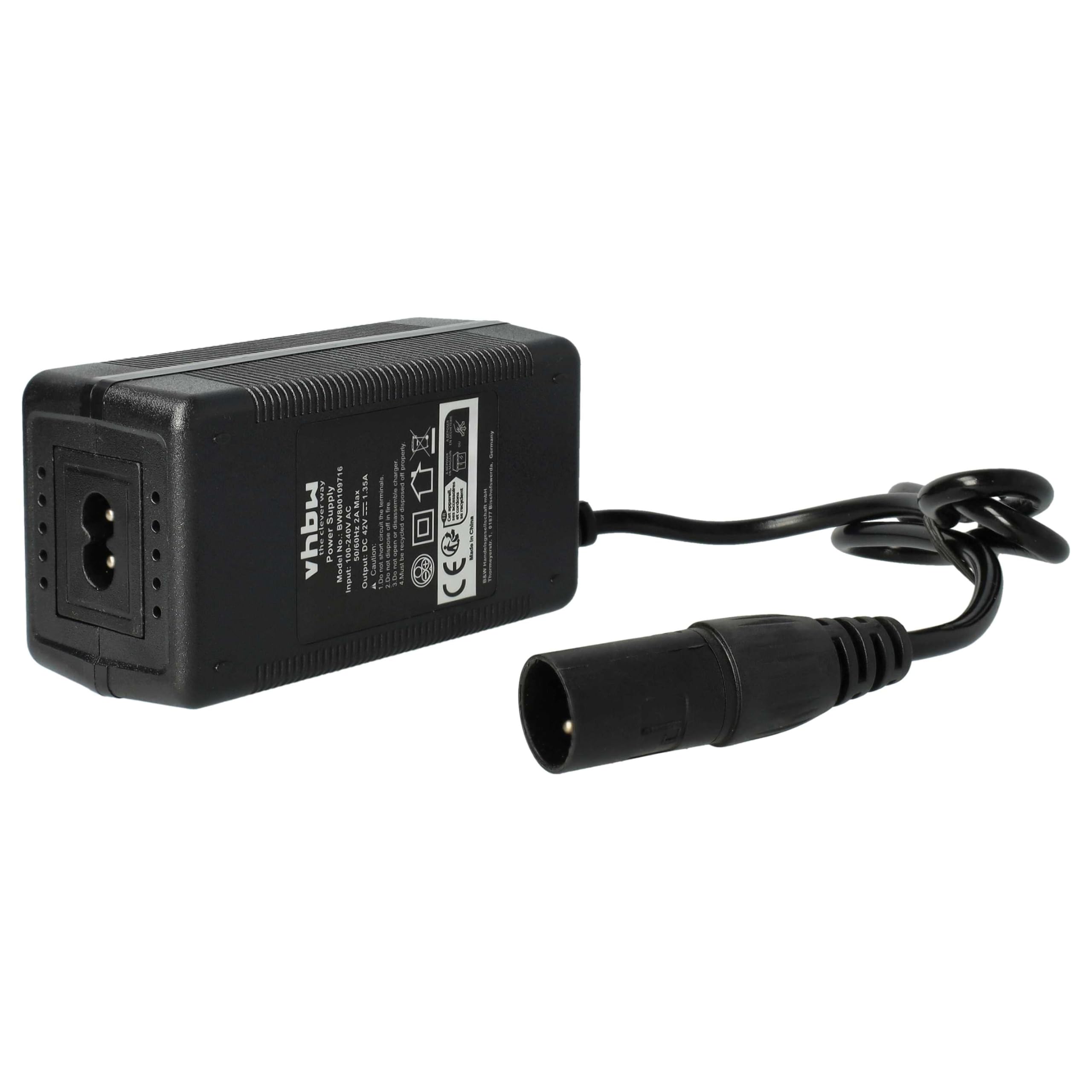 vhbw caricabatterie compatibile con Curtis Alu-City batterie, e-bike - Per batterie Li-Ion da 36 V, con attacco XLR 60 W