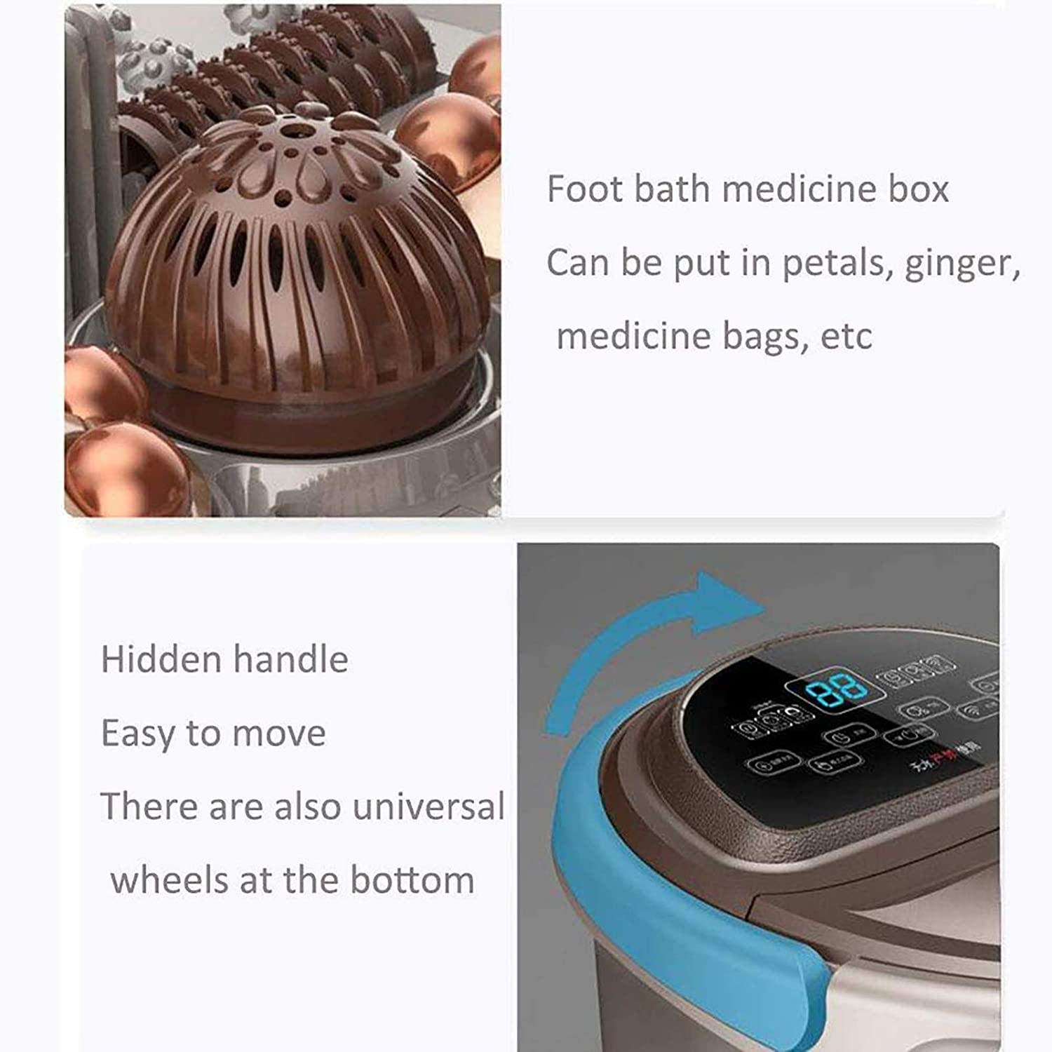 Massaggiatore per pediluvio con luce rossa e calore, pedicure termostatico per pedicure, con 4 rulli di mais per massaggio motorizzati, 2 rulli per tai chi, bolle e display a LED, alleviare lo stres