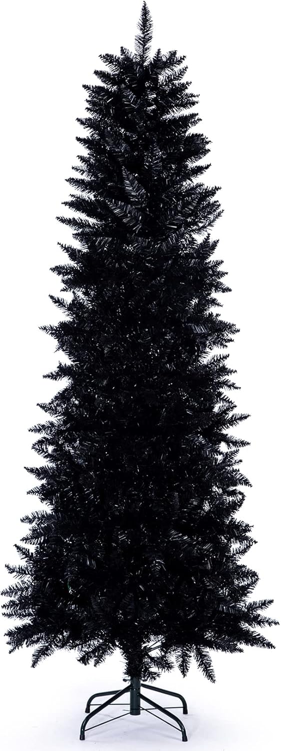 Artificial Christmas Trees,Collapsible Black Pencil Tree with 550 Tips Metal Stand, Suitable for Halloween Christmas, Home Corner Apartment Entryway, 5 FT Black 5FT