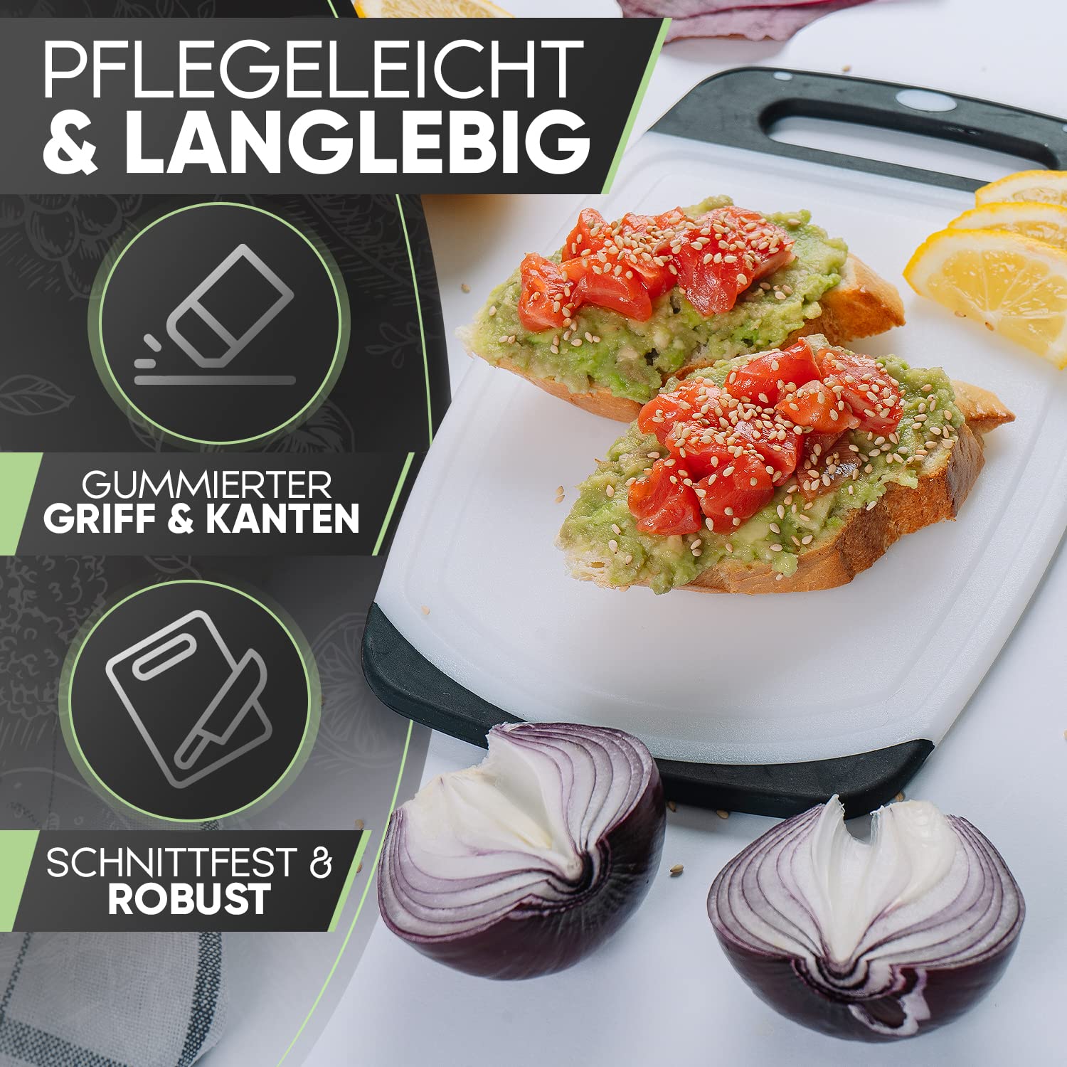 Loco Bird Frühstücksbrettchen Spülmaschinenfest - Brettchen 25x16cm - Schneidebrett Kunststoff BPA freie - Hygienisches Brotzeitbrett für die Küche - vielseitiges Cutting Board in weiß