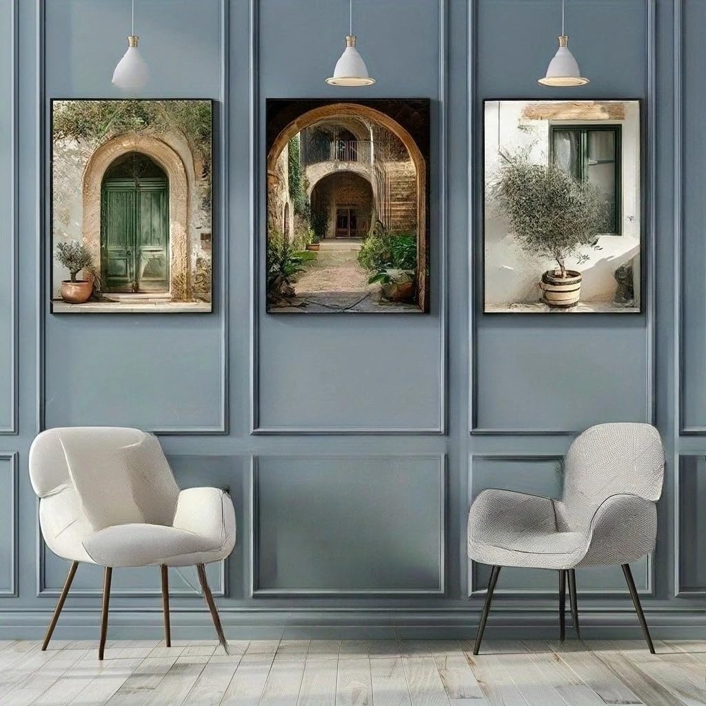 GOSRD Canvas Prints Painting Stone Arches Olive Tree Potted Plants Wall Art Posters For Home Decor(40x55cm-3Pcs)