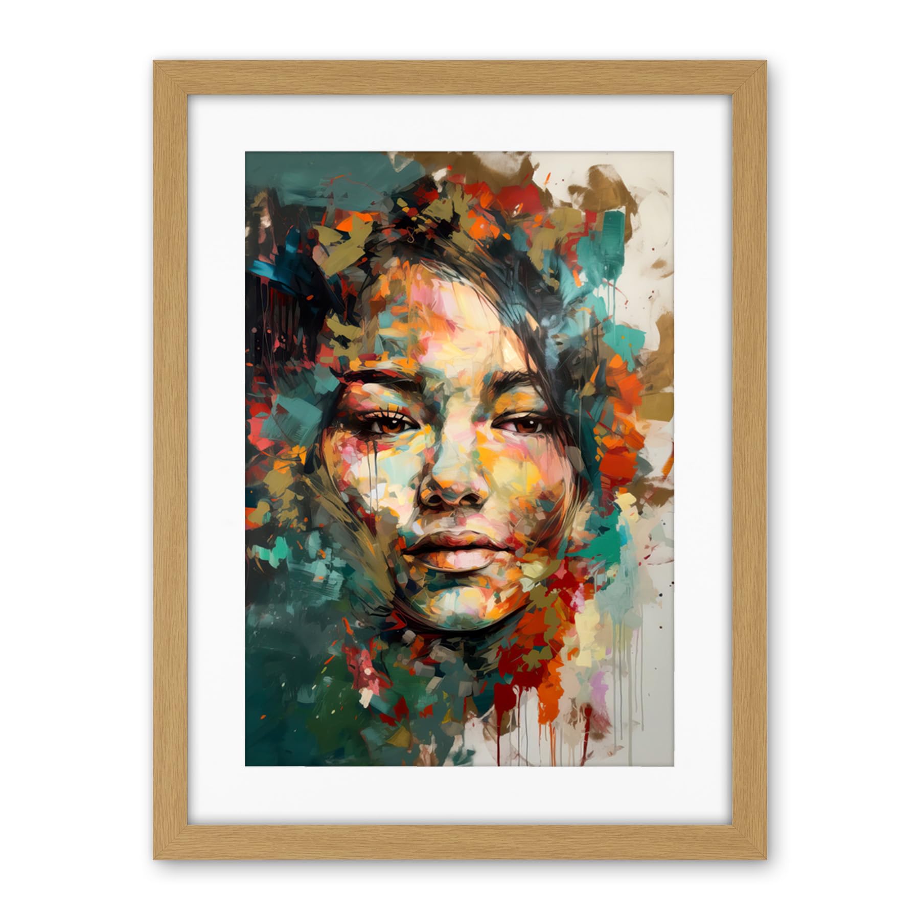 Artery8 Sad Young Woman Face Beauty Portrait Multicoloured Artwork Framed Wall Art Print 18X24 Inch