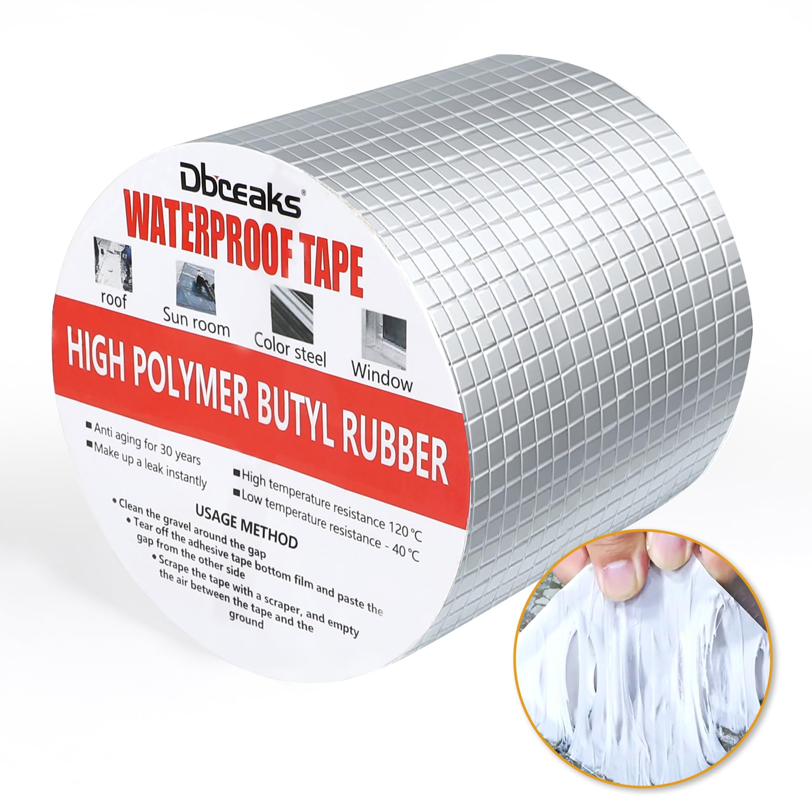 DBREAKS Nastro in alluminio butilico, 150 mm x 10 m x 1,5 mm, impermeabile, in alluminio, autoadesivo, nastro di riparazione, nastro in butile