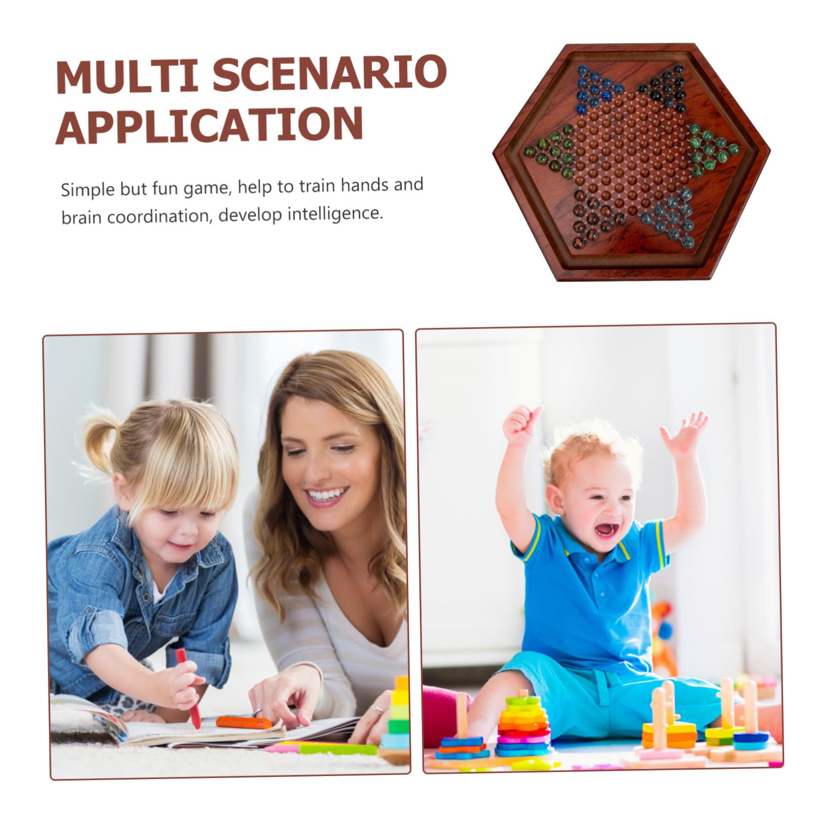 Hohopeti Gioco da Tavolo Dama Cinese Scacchiera Esagonale in Legno Marrone, Set per Bambini, Miglioramento Abilità Problem Solving e Multiplayer, per Uso Domestico
