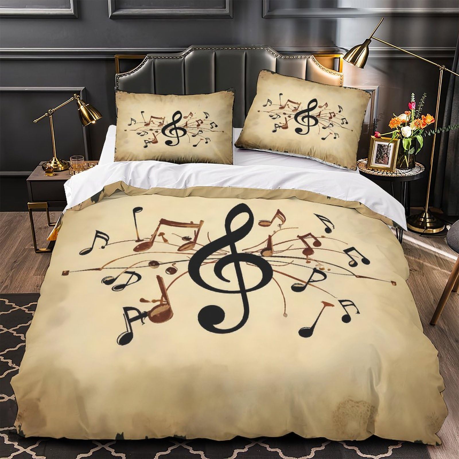 Housse de couette notes musicales pour sublimer la décoration d'une chambre d'adulte moderne