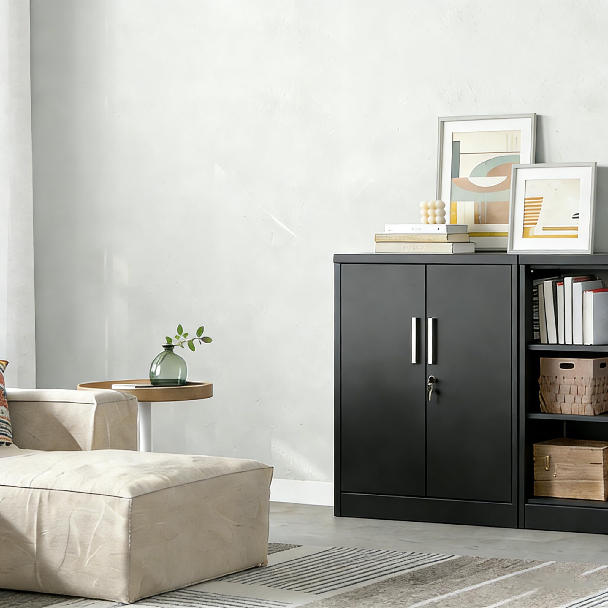 Zstar Armario de Almacenamiento para Oficina - de Acero Doble Altura con Puertas y Cerradura, Resistente al Fuego y Humedad, con Cerradura - Ideal para Archivos y Almacenamiento Personal