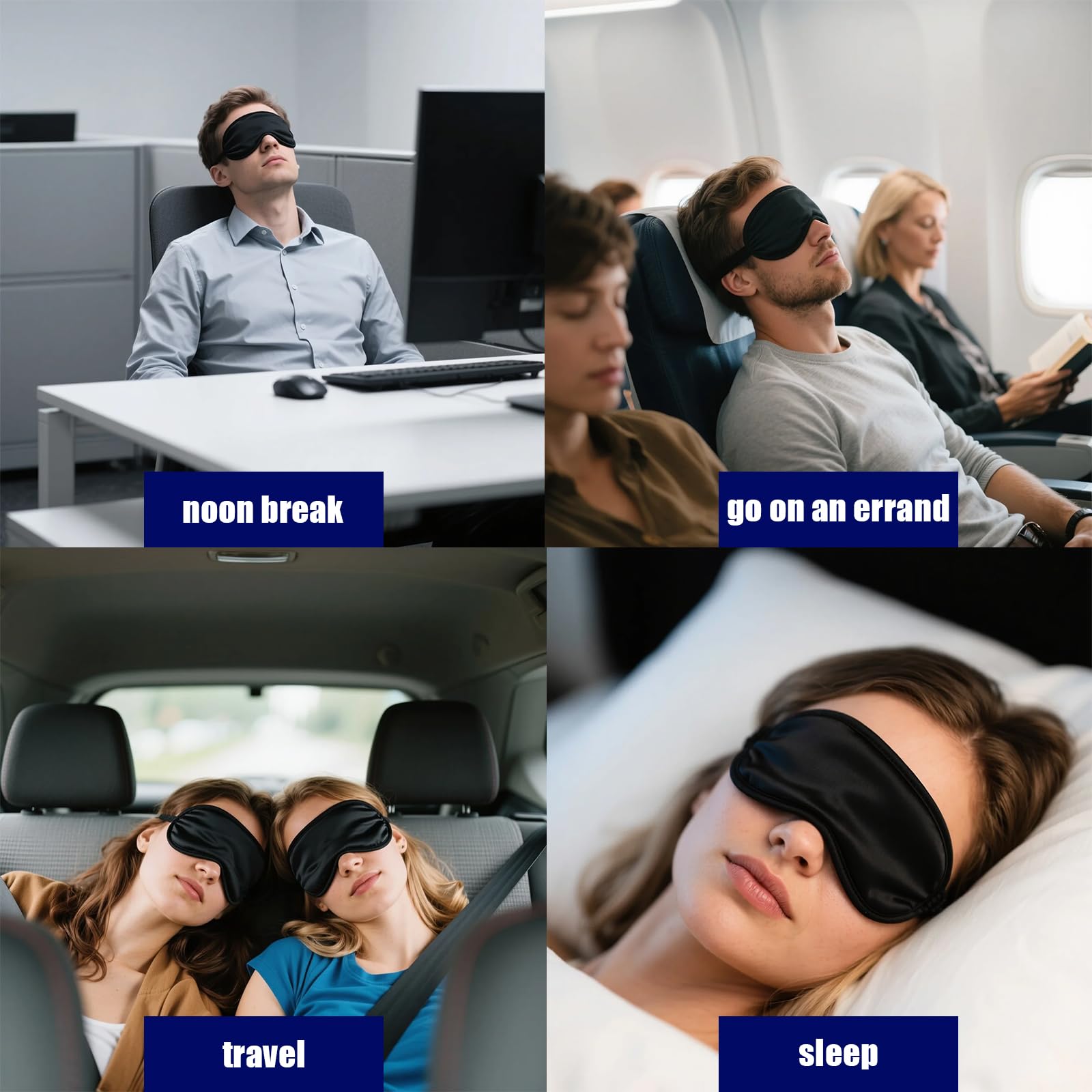 10 Pezzi Maschera per Dormire, Mascherina Oscurante per Gli Occhi per Donna e Uomo, Copri Occhi per Dormire con 2 Elastici, per Viaggi, Pisolini, Sonno Notturno (Nero)