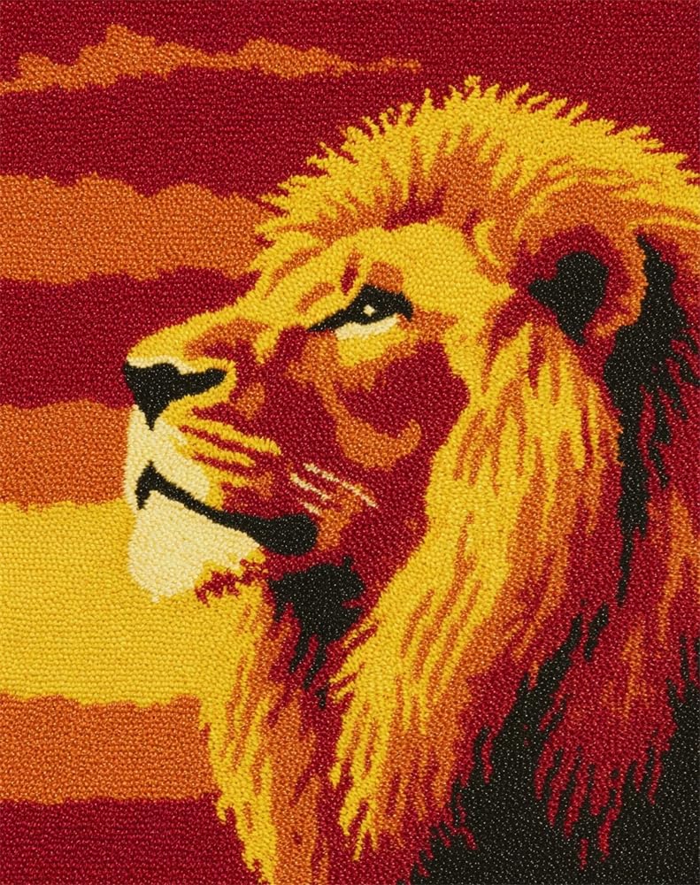 FWRTYCB Latch Hook Rug Kit Sunset Male Lion Golden