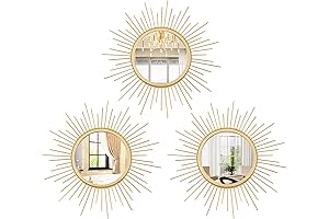 Cityelf 3-Piece Gold Sunburst Wall Mirror Set