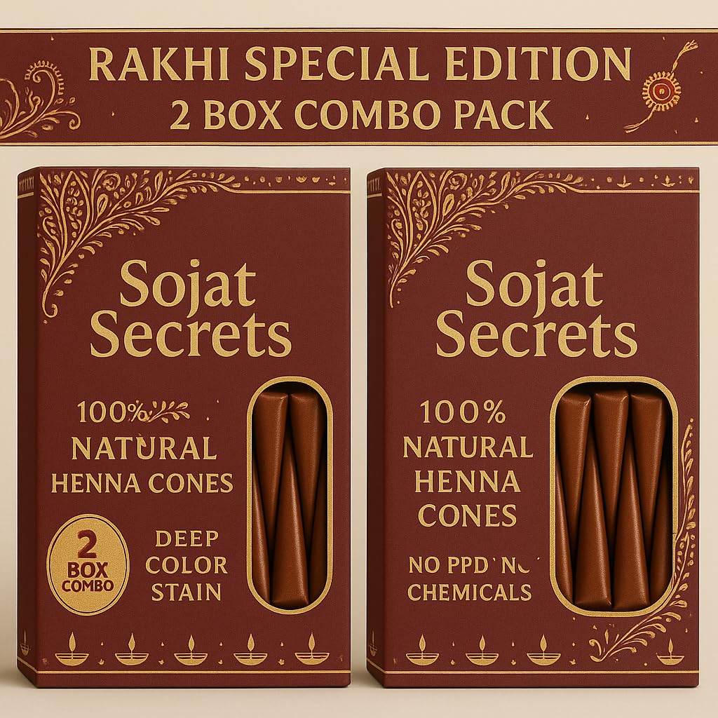 Sojat Secrets Rakhi Special Edition – 2 Box Combo Pack of 100% Natural Henna Cones | Deep Color Stain | No PPD, No Chemicals | Herbal Mehndi for Hands & Feet – 24 Cones Total-picture-36