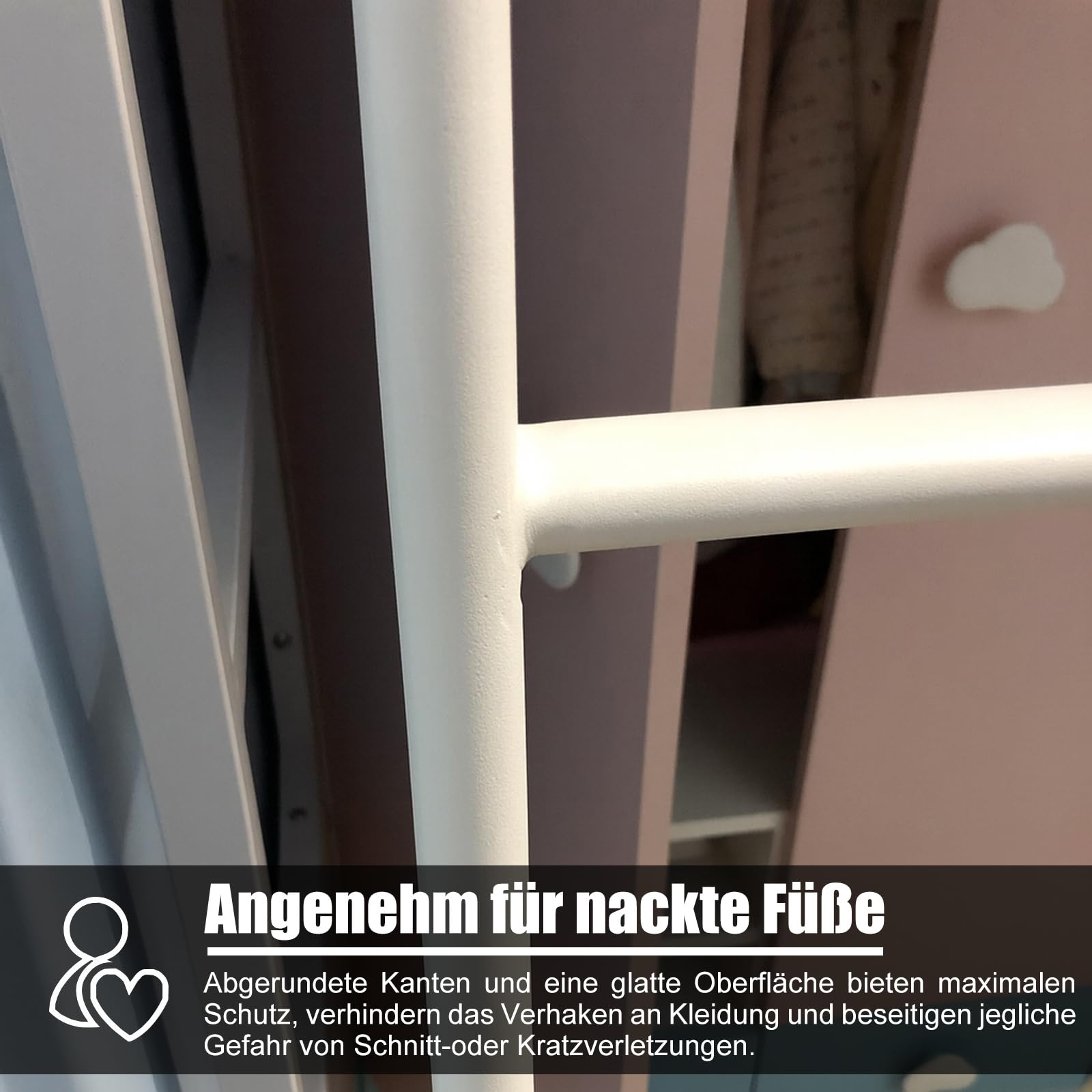Treppe Hochbett Leiter 127/140/152/168 cm, Wohnmobil-Etagenbettleiter mit 4 Haken und Fußkappen, Metall-Twinbett Trittleiter für Zuhause, Wohnheim, Belastbarkeit 150 kg (152cm, Weiß)